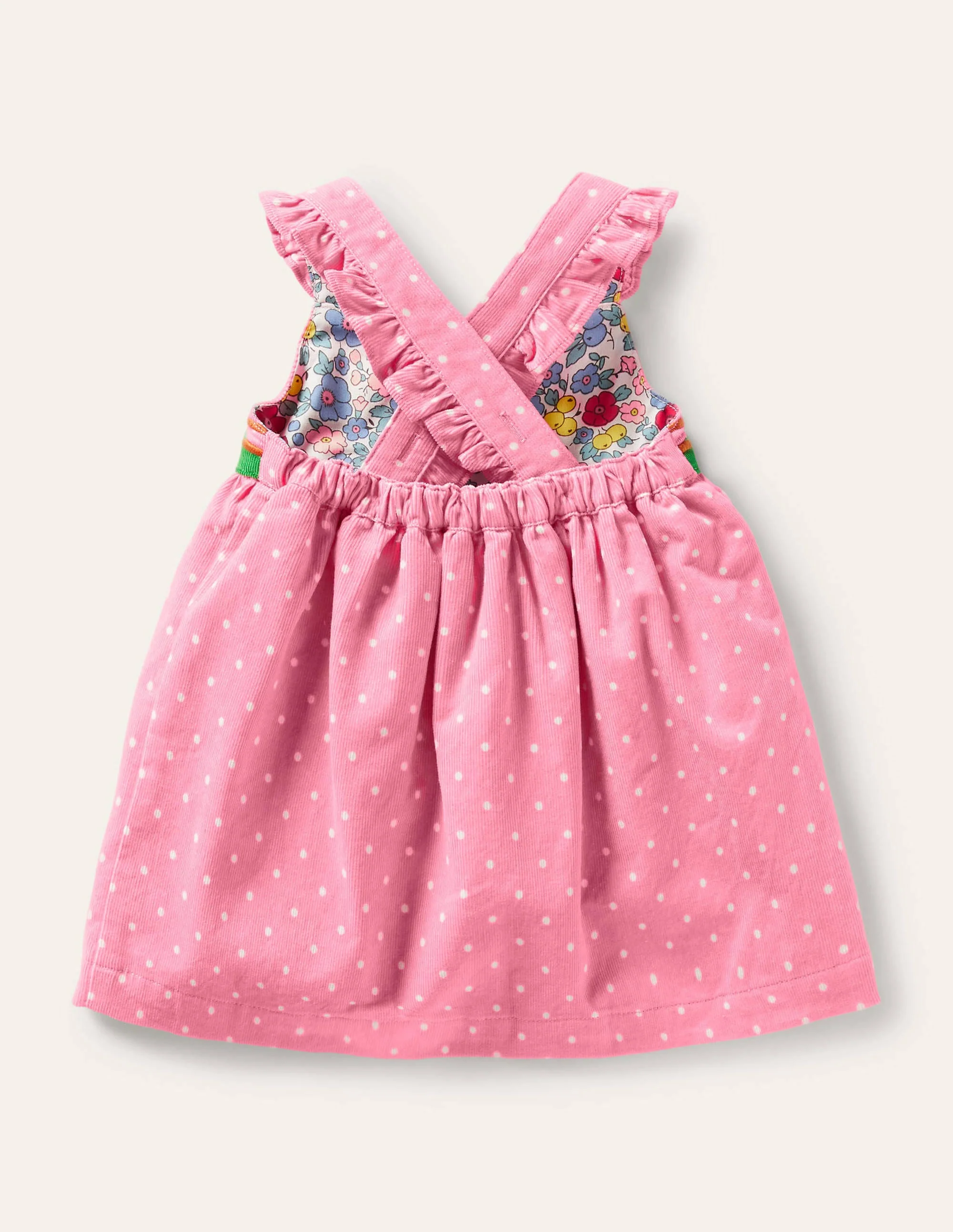 Getupftes Cord-Latzkleid mit Applikation-Kirschblütenrosa, Hühner - Image 2