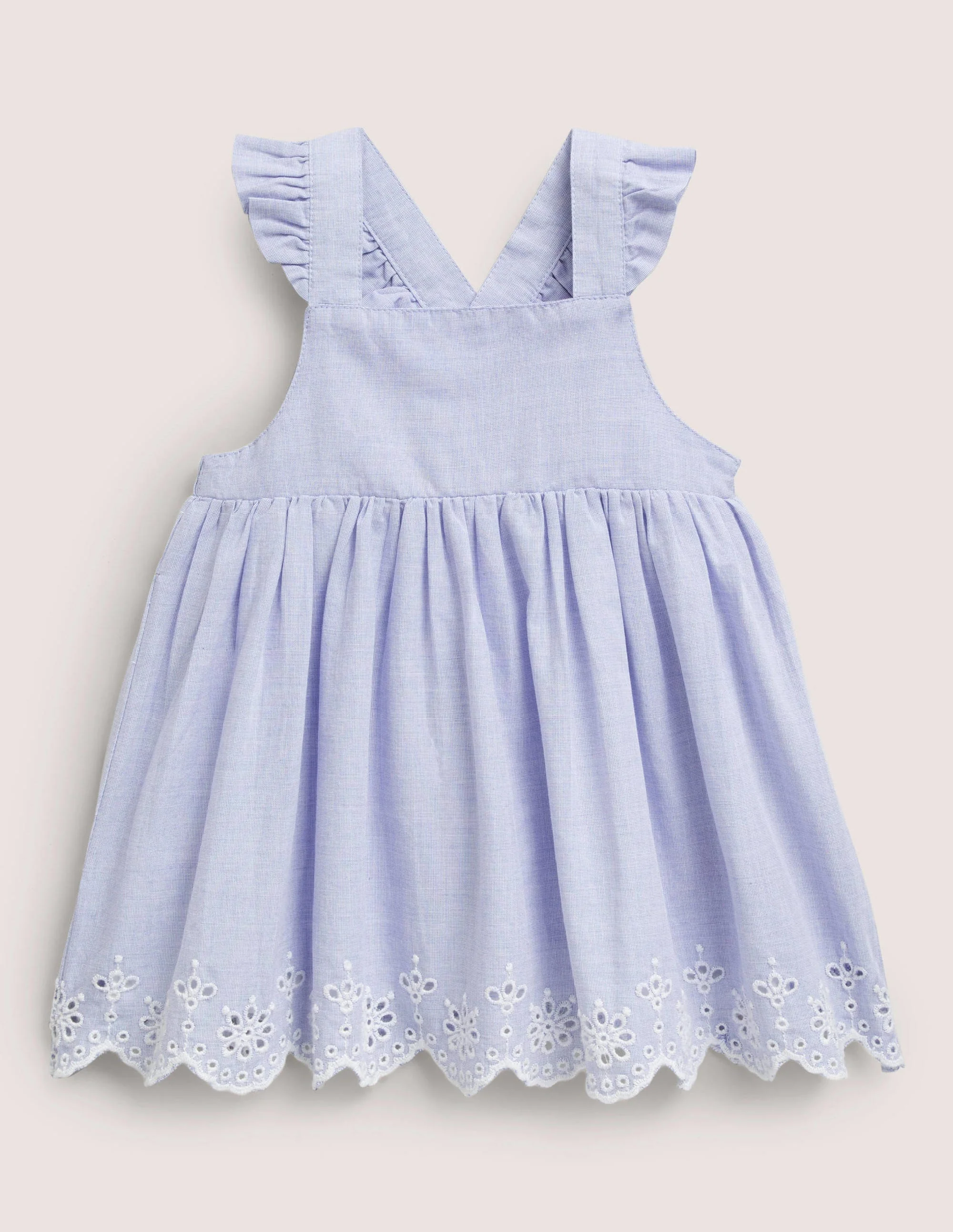 Gewebtes, besticktes Schürzenkleid-Faux-Uni