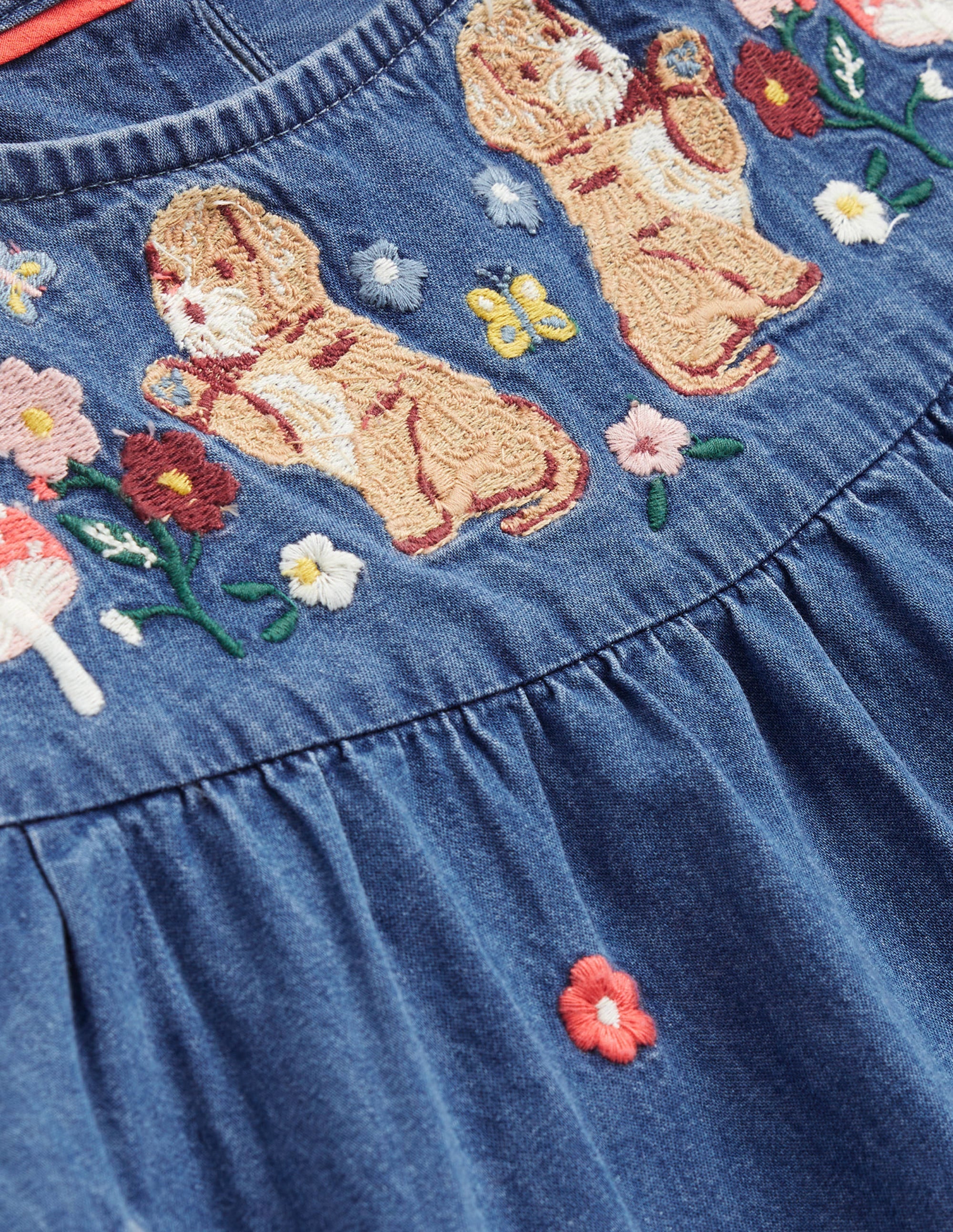 Gewebtes Kleid mit Stickerei-Mittleres Vintageblau, Denim - Image 3