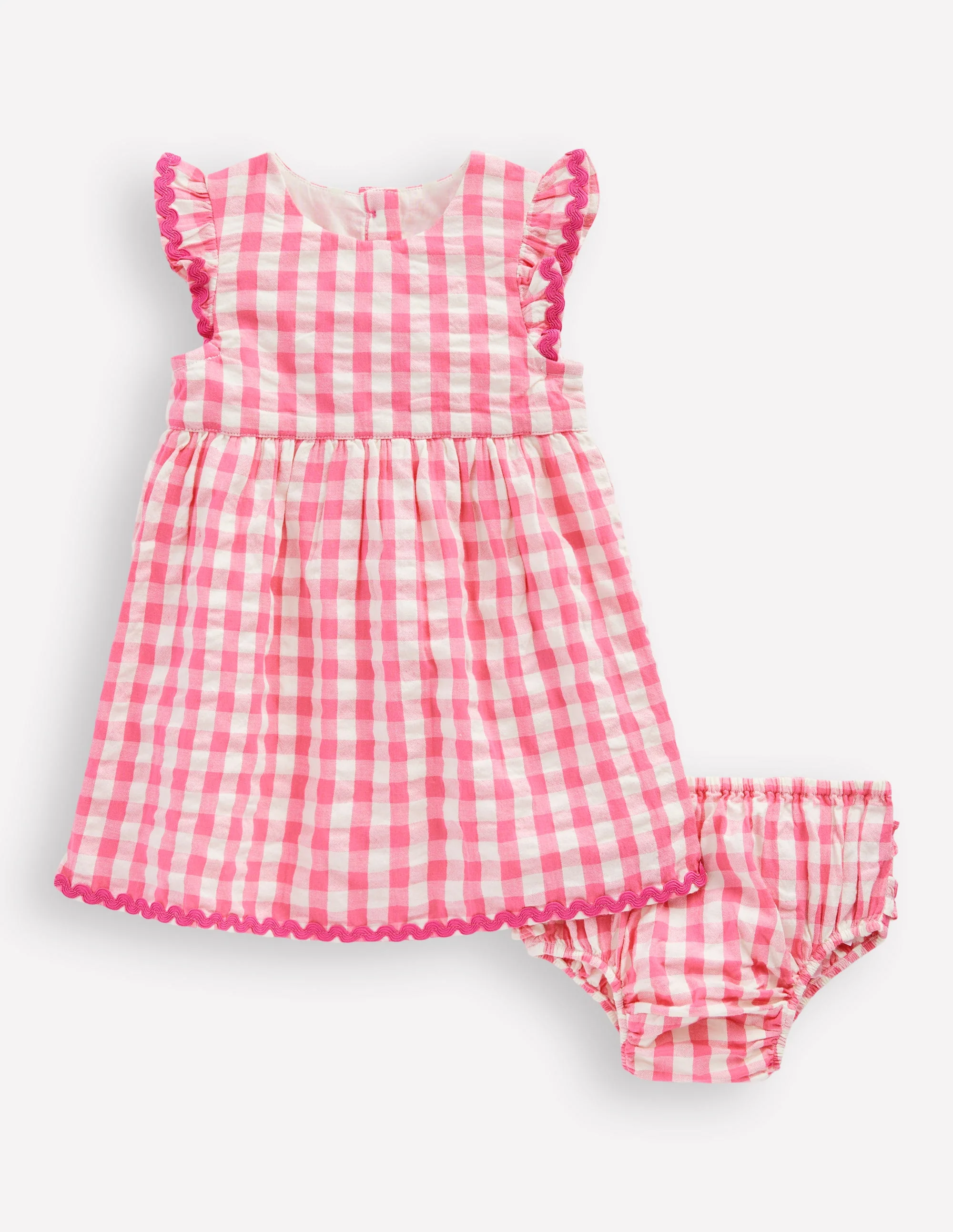 Gewebtes Rüschenkleid-Rosa und Naturweiß Vichykaro