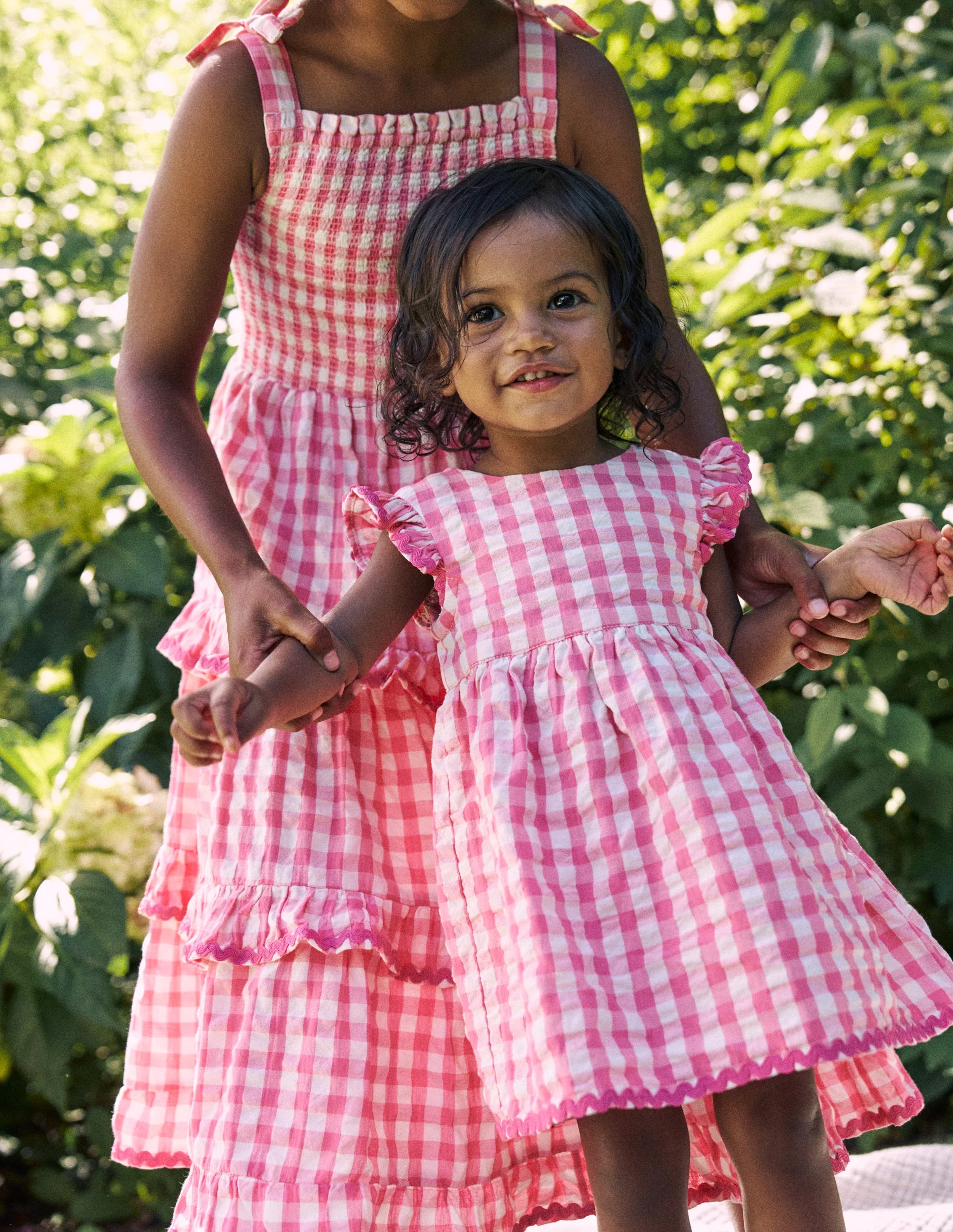 Gewebtes Rüschenkleid-Rosa und Naturweiß Vichykaro - Image 4