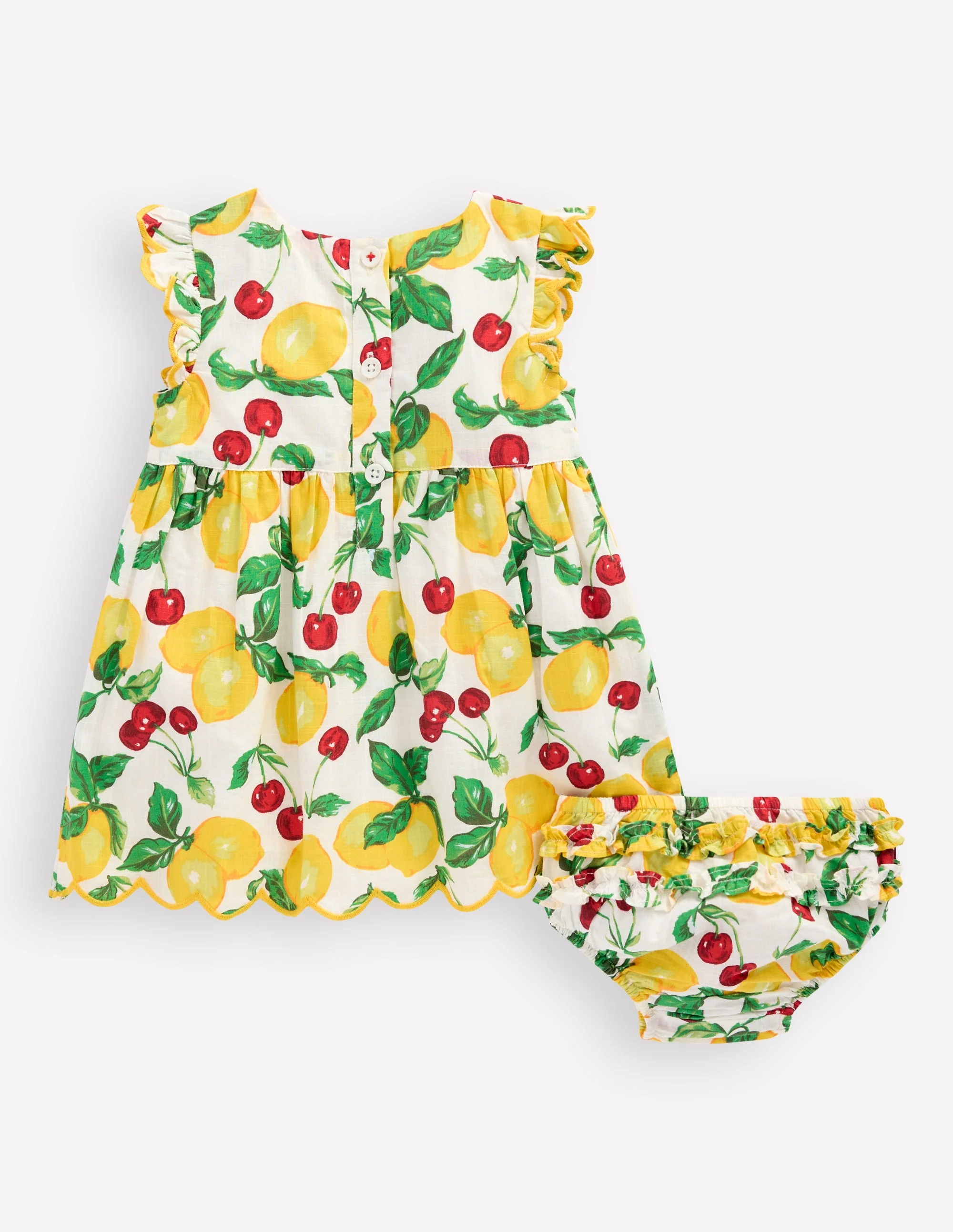 Gewebtes Rüschenkleid-Sanftes Naturweiß Zitronen und Kirschen - Image 2