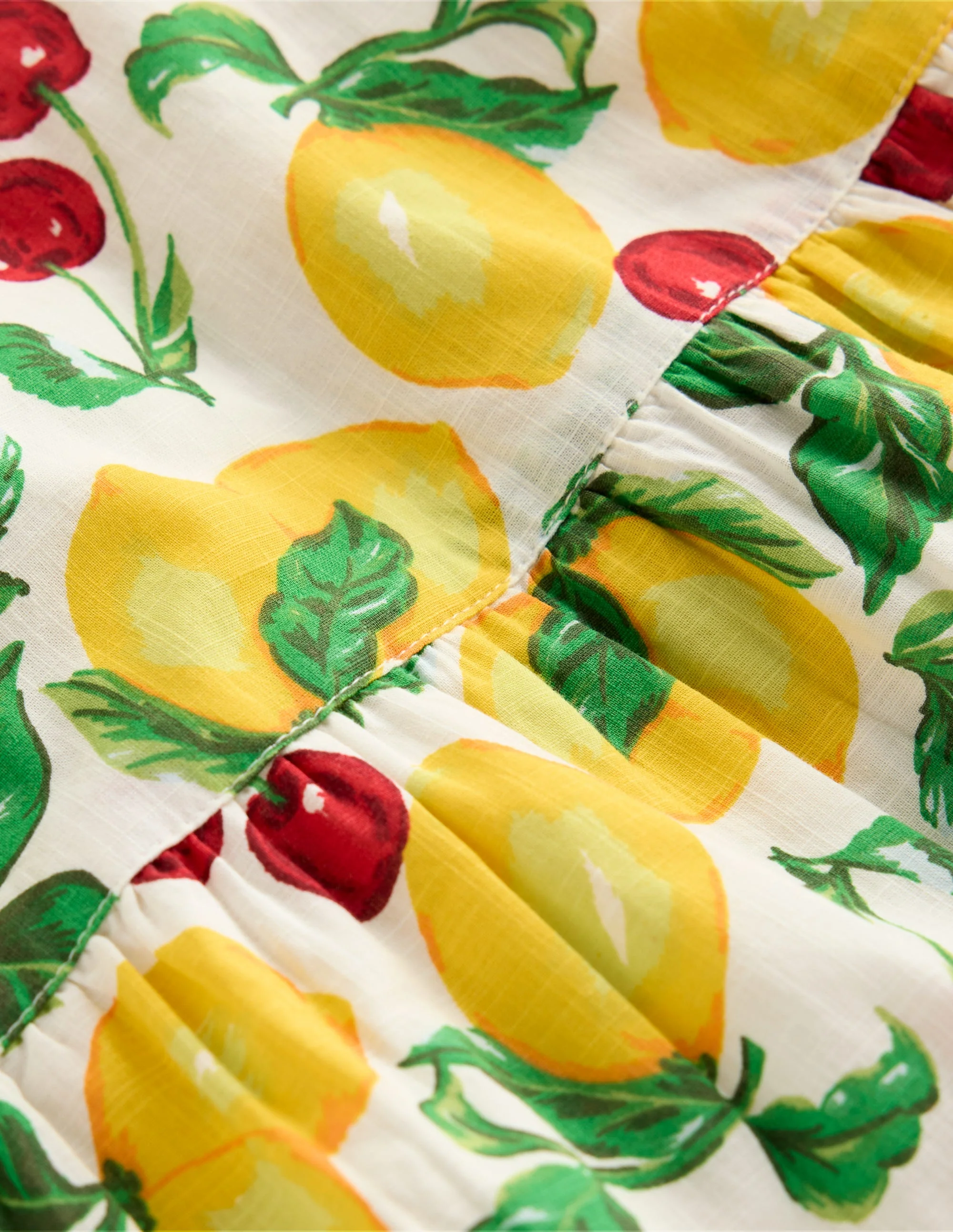 Gewebtes Rüschenkleid-Sanftes Naturweiß Zitronen und Kirschen - Image 3