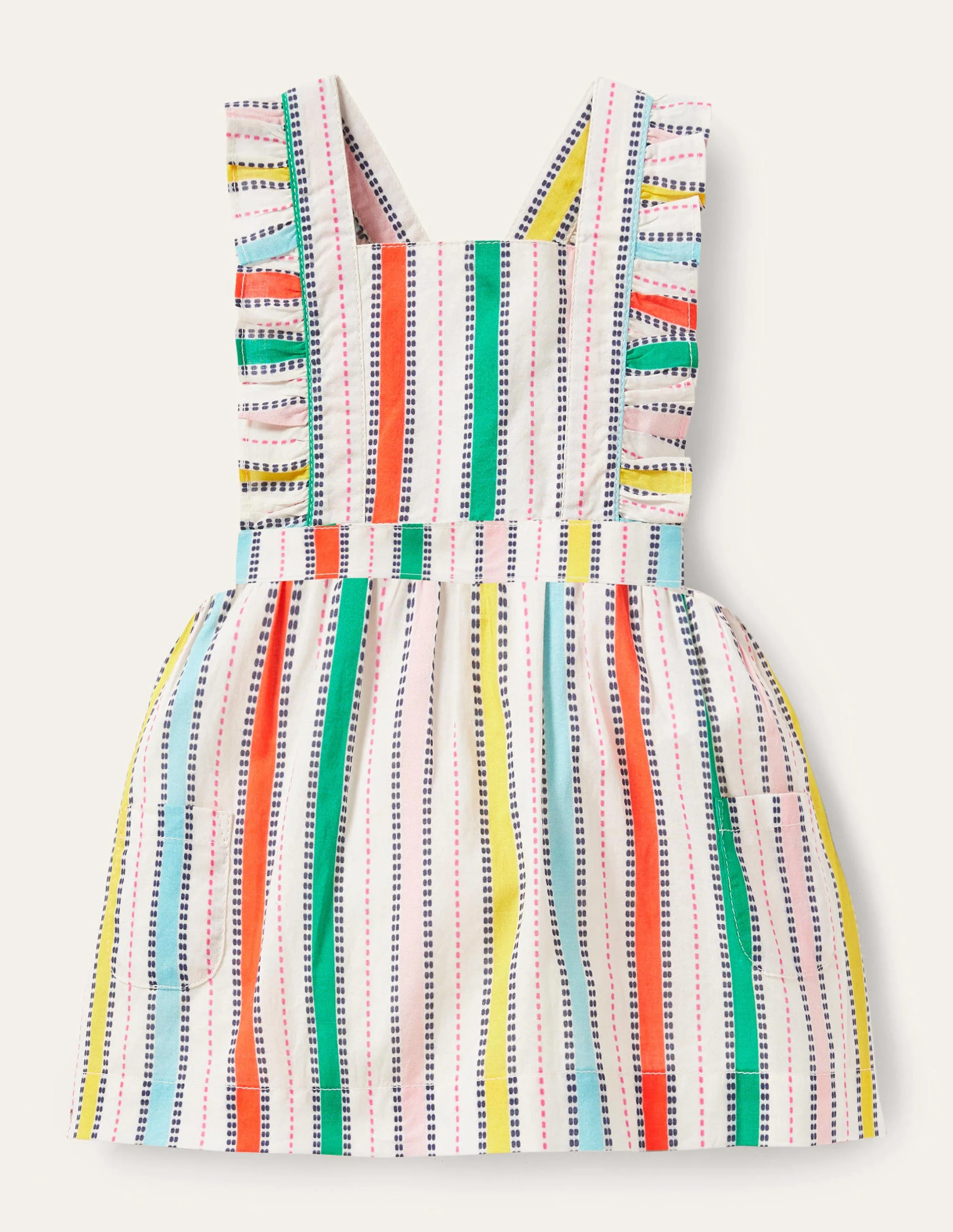 Gewebtes Schürzenkleid-Naturweiß/Bunt