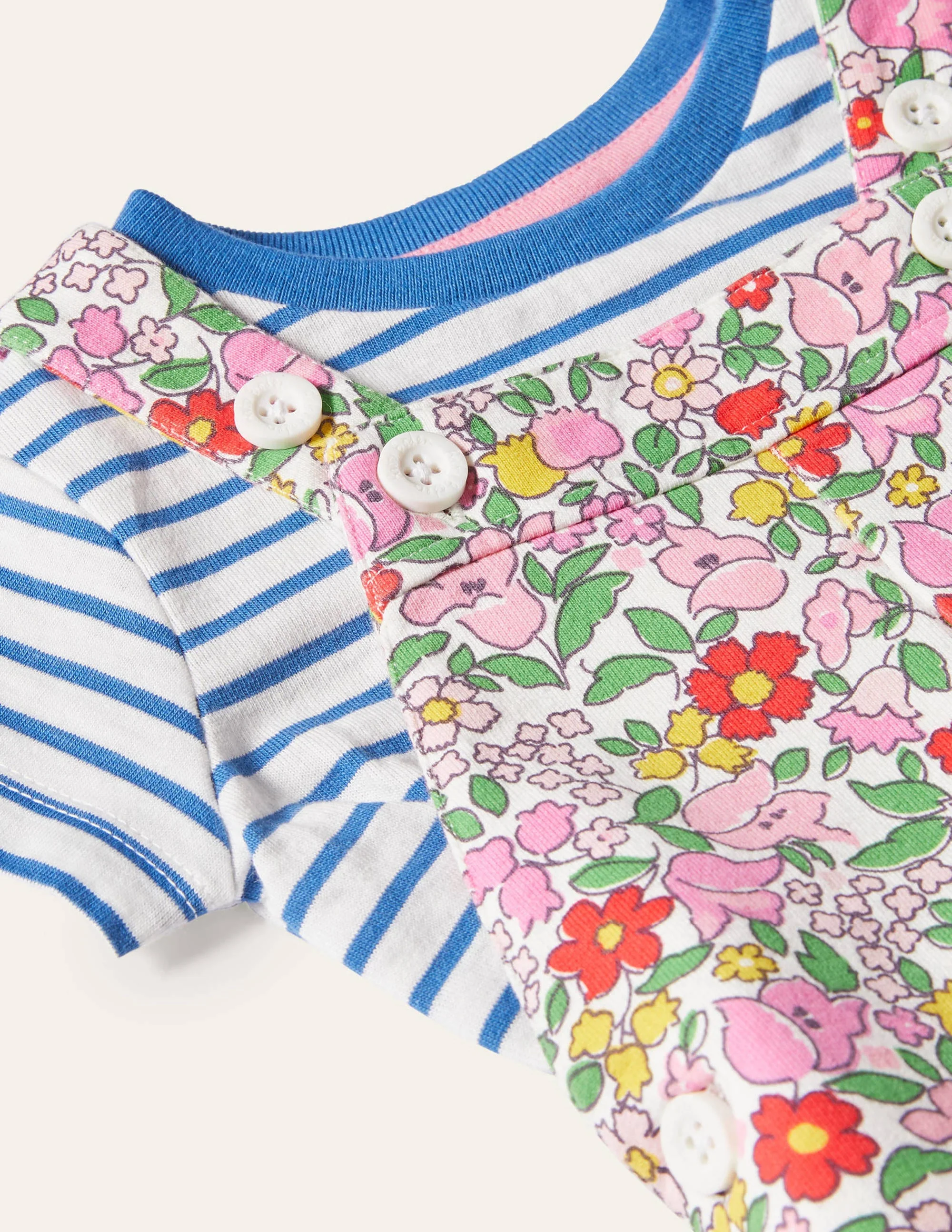 Jersey-Latzhosen-Set-Limonadenrosa, Vintage-Blumenmuster - Image 3