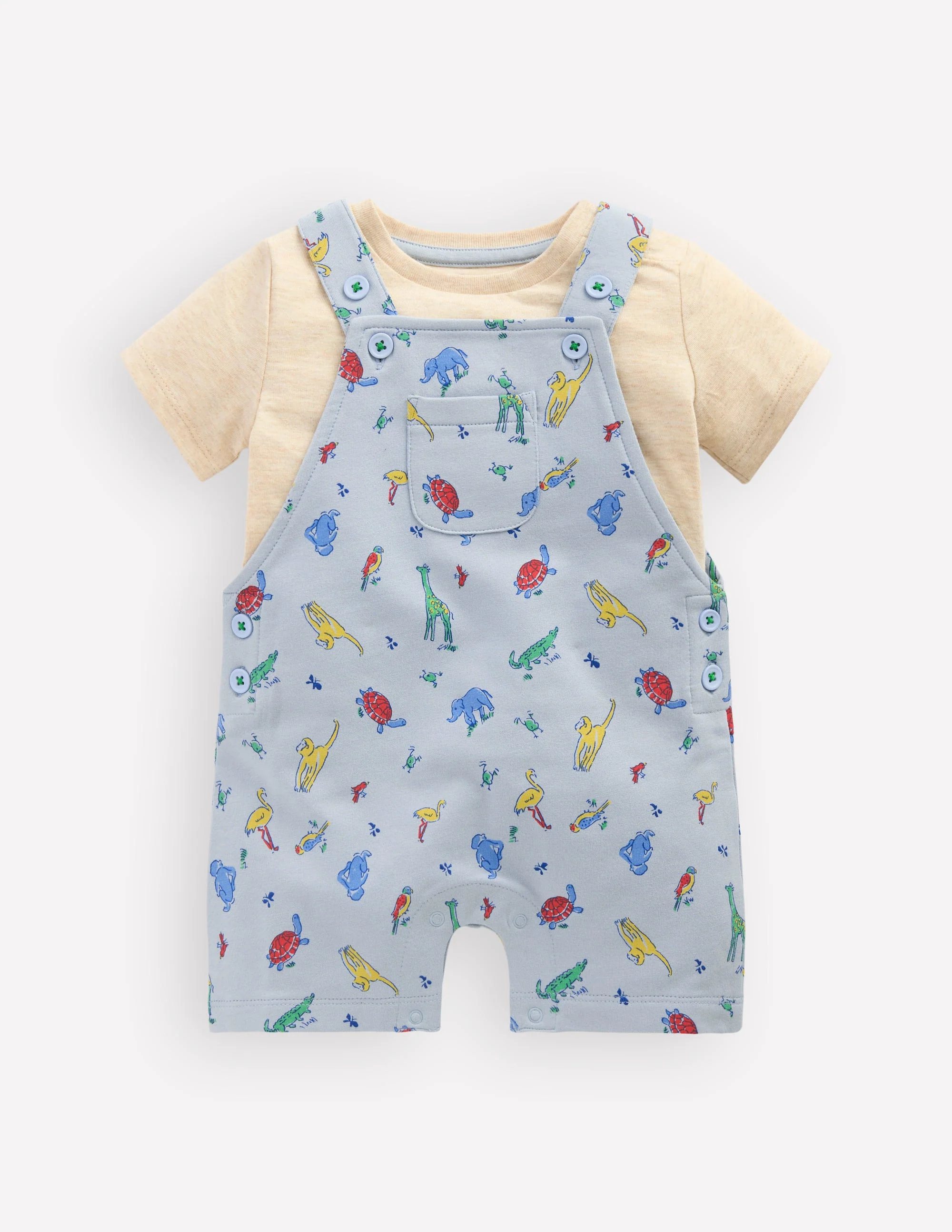 Jersey-Set mit kurzer Latzhose-Blau Bunt Dschungeltiere - Image 2