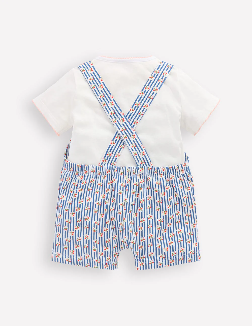 Jersey-Set mit kurzer Latzhose-Blauhäher Kirschen Streifen - Image 2