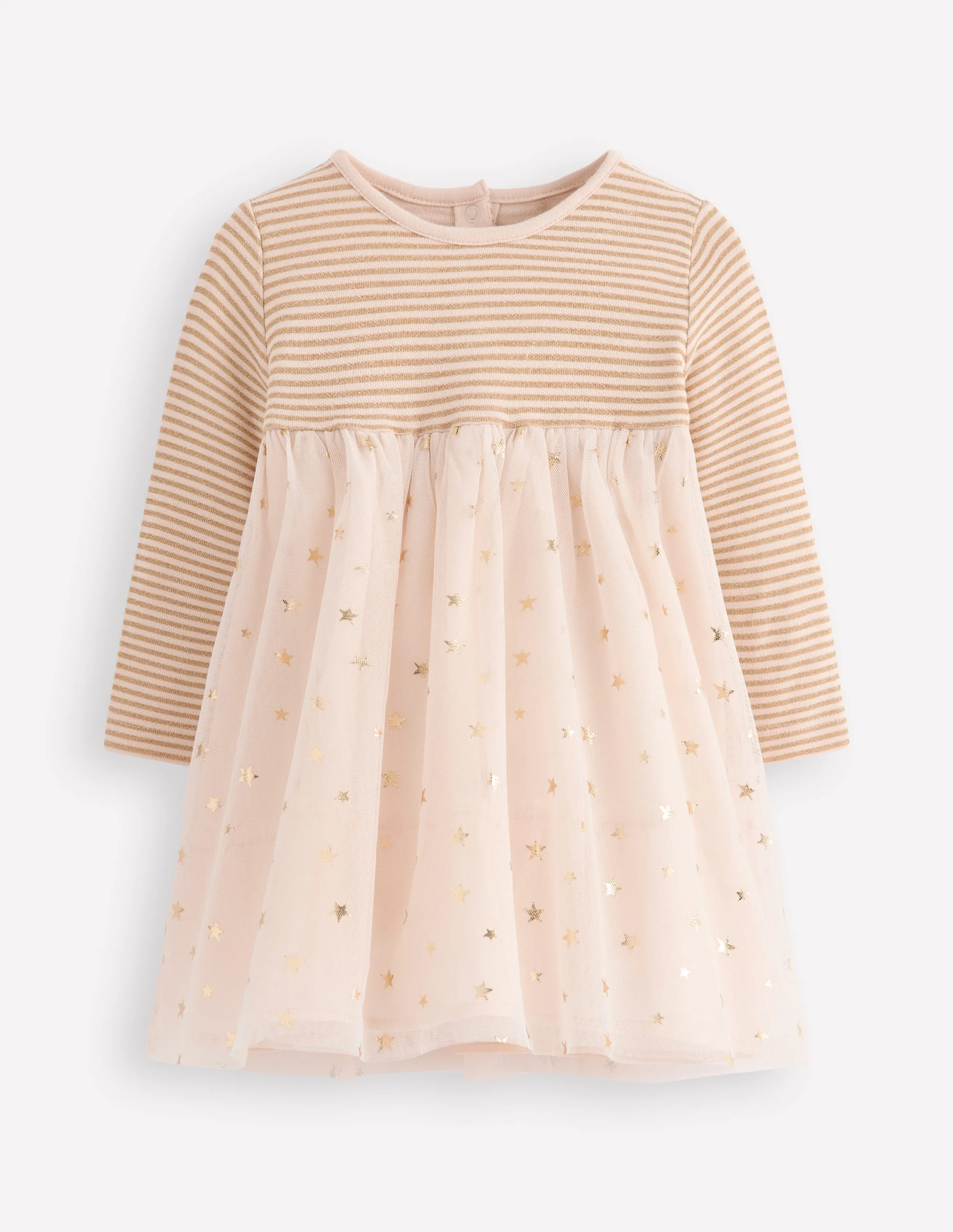 Jersey-Tüllkleid-Sanftes Naturweiß/Goldkonfetti