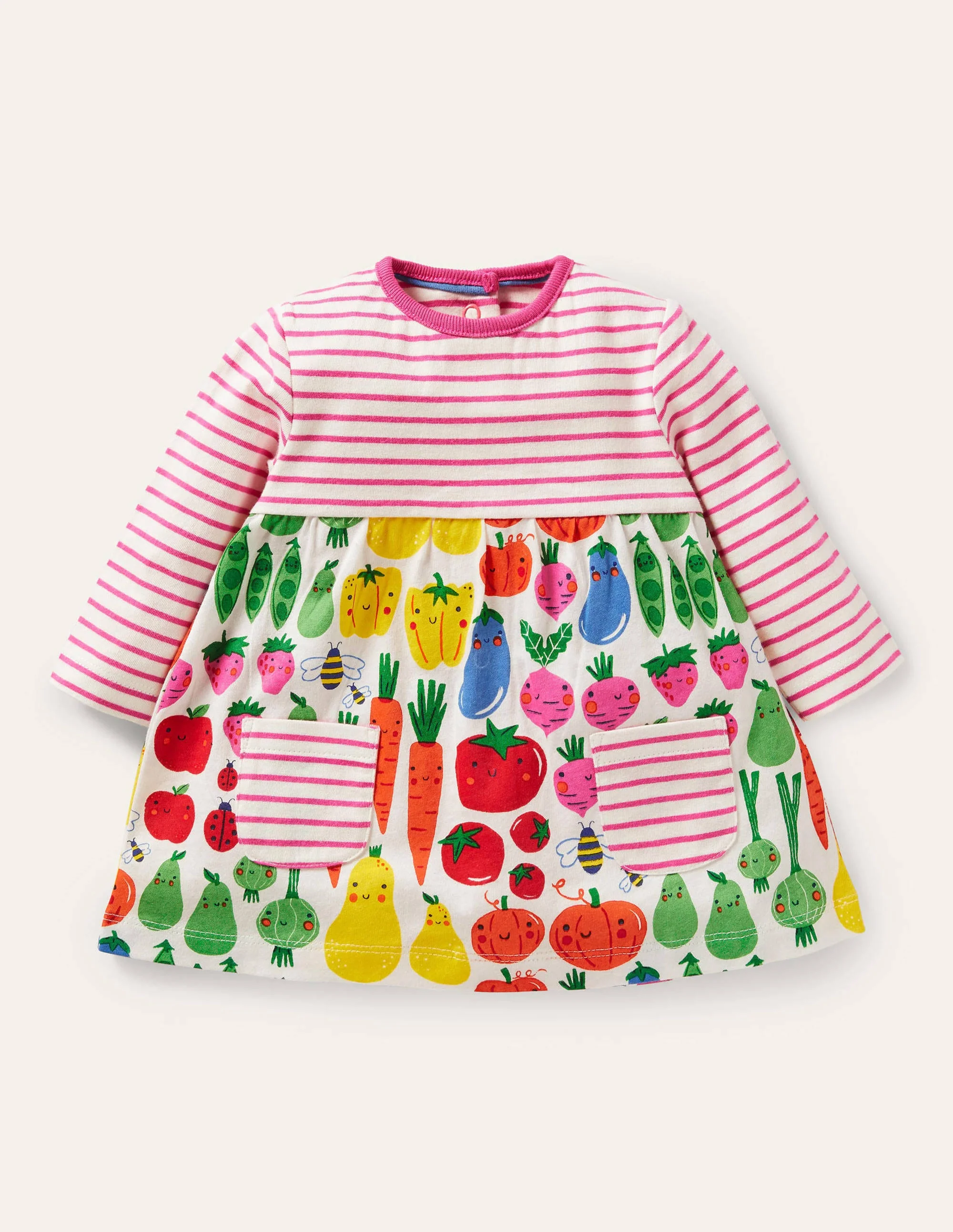 Jerseykleid mit Mustermix-Naturweiß, Gartenfreunde