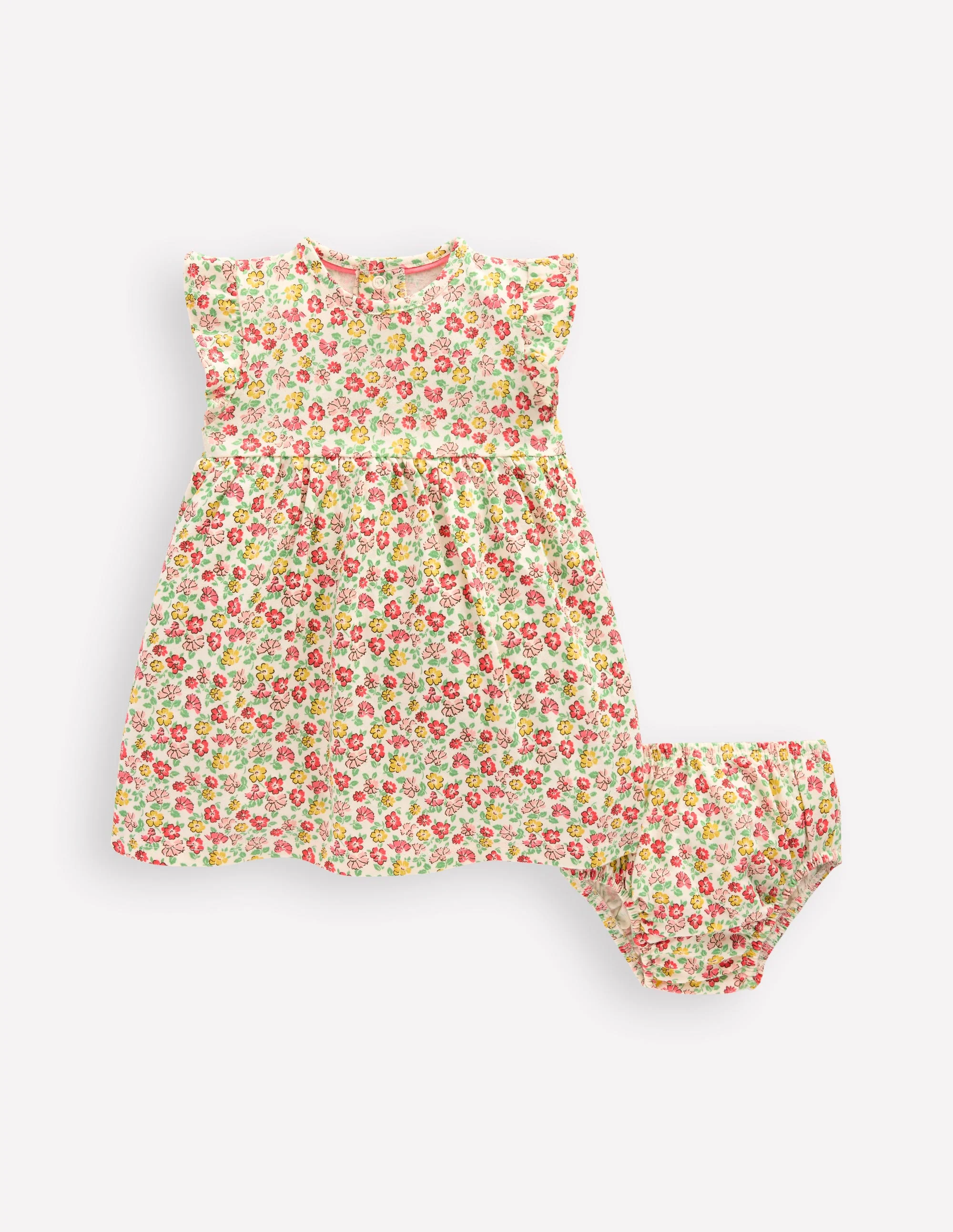 Jerseykleid mit Rüschenärmeln-Bunt Sommer Blumenbeet