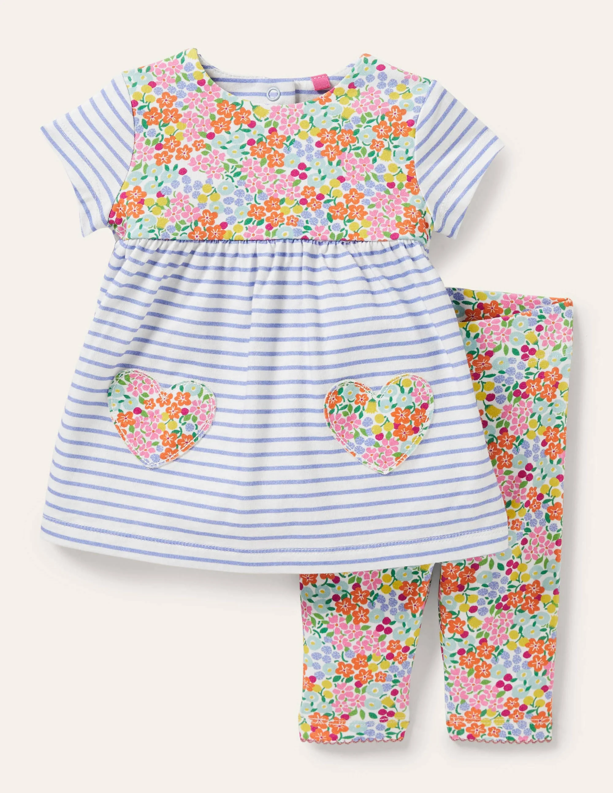 Jerseykleid-Set mit Blumenmuster-Naturweiß, Tropisches Blumenbeet