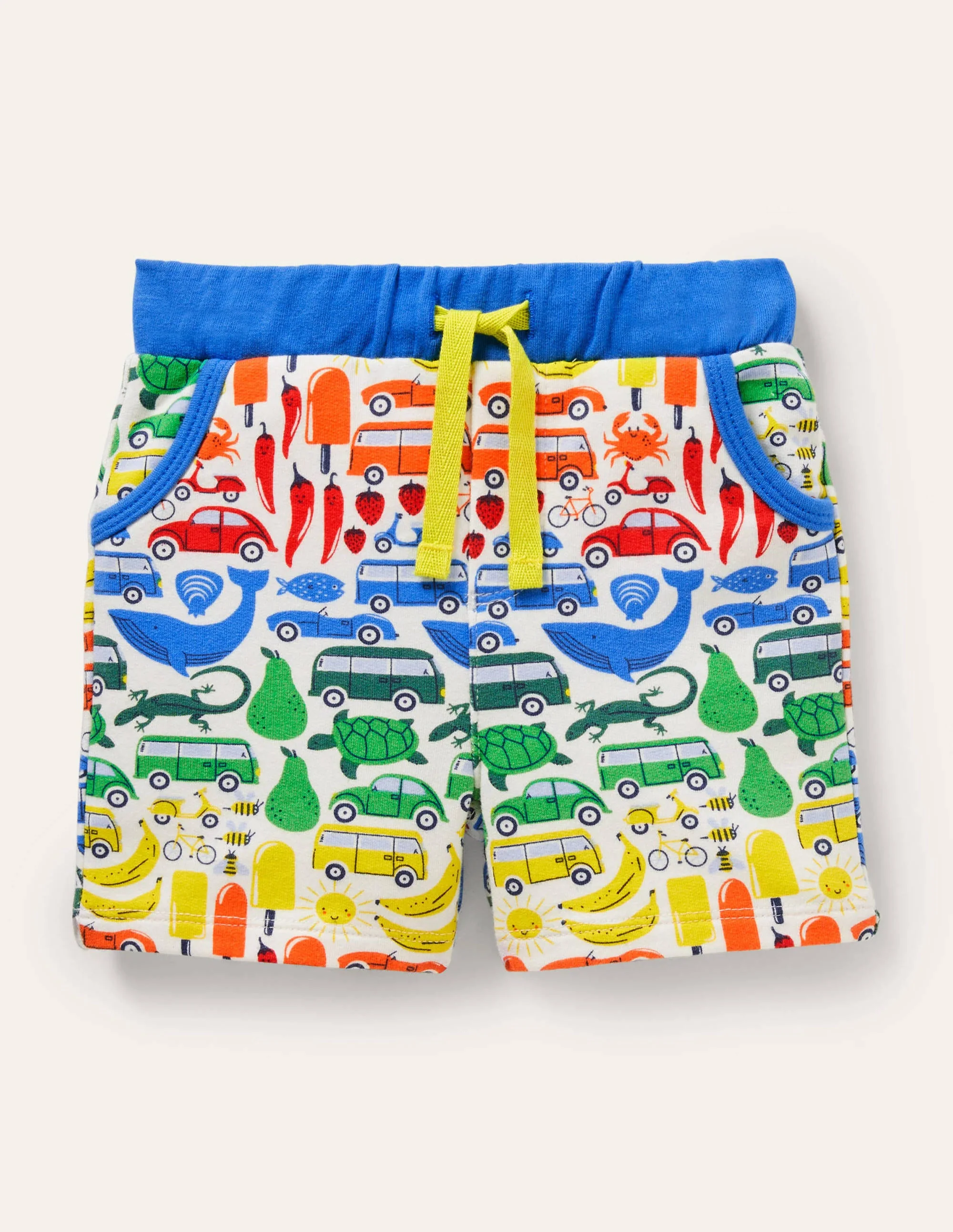 Jerseyshorts-Naturweiß, Regenbogen/Road-Trip-Motiv