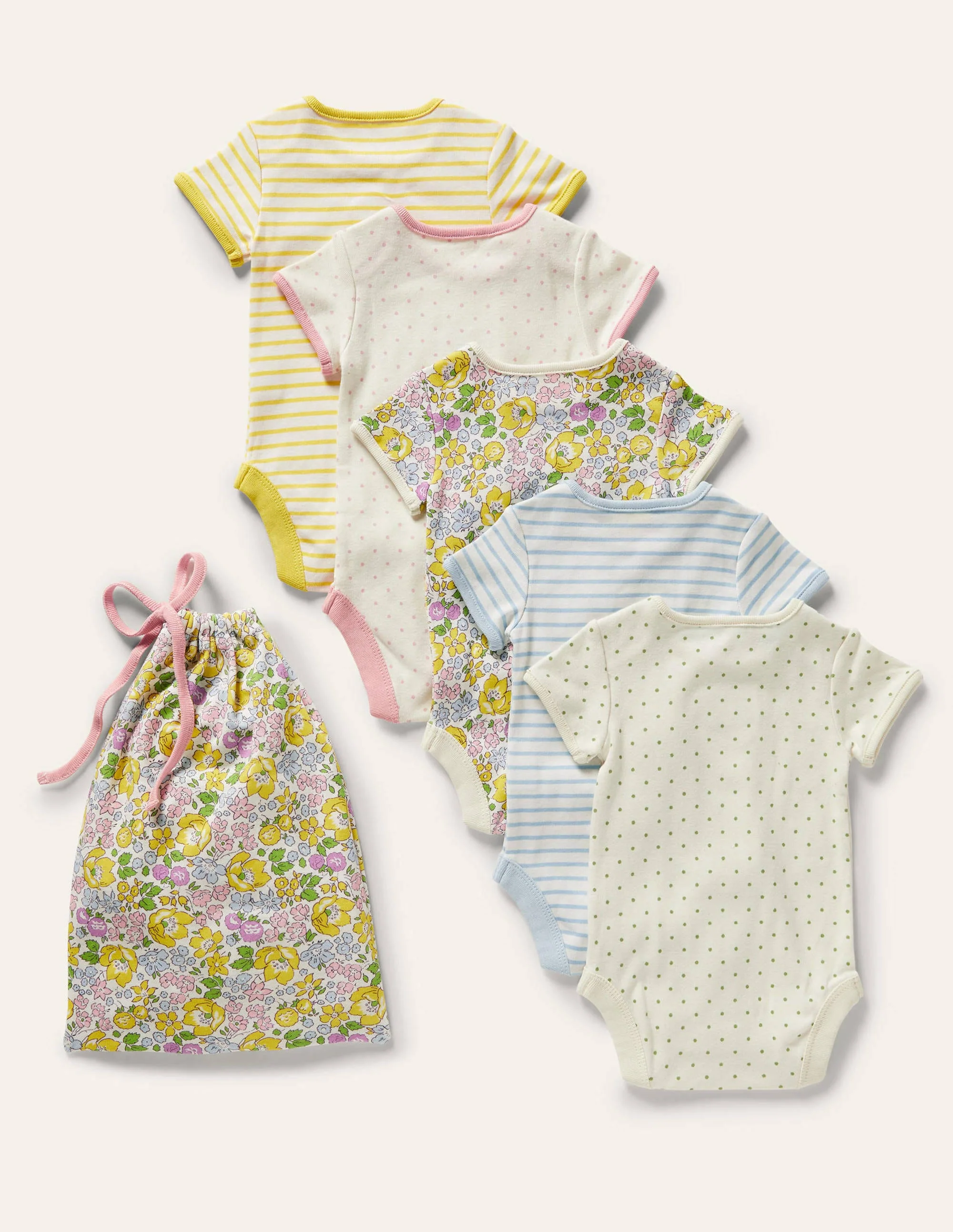 Kurzärmlige Bodys im 5er-Pack-Pastellgelb, Blumenmuster - Image 2