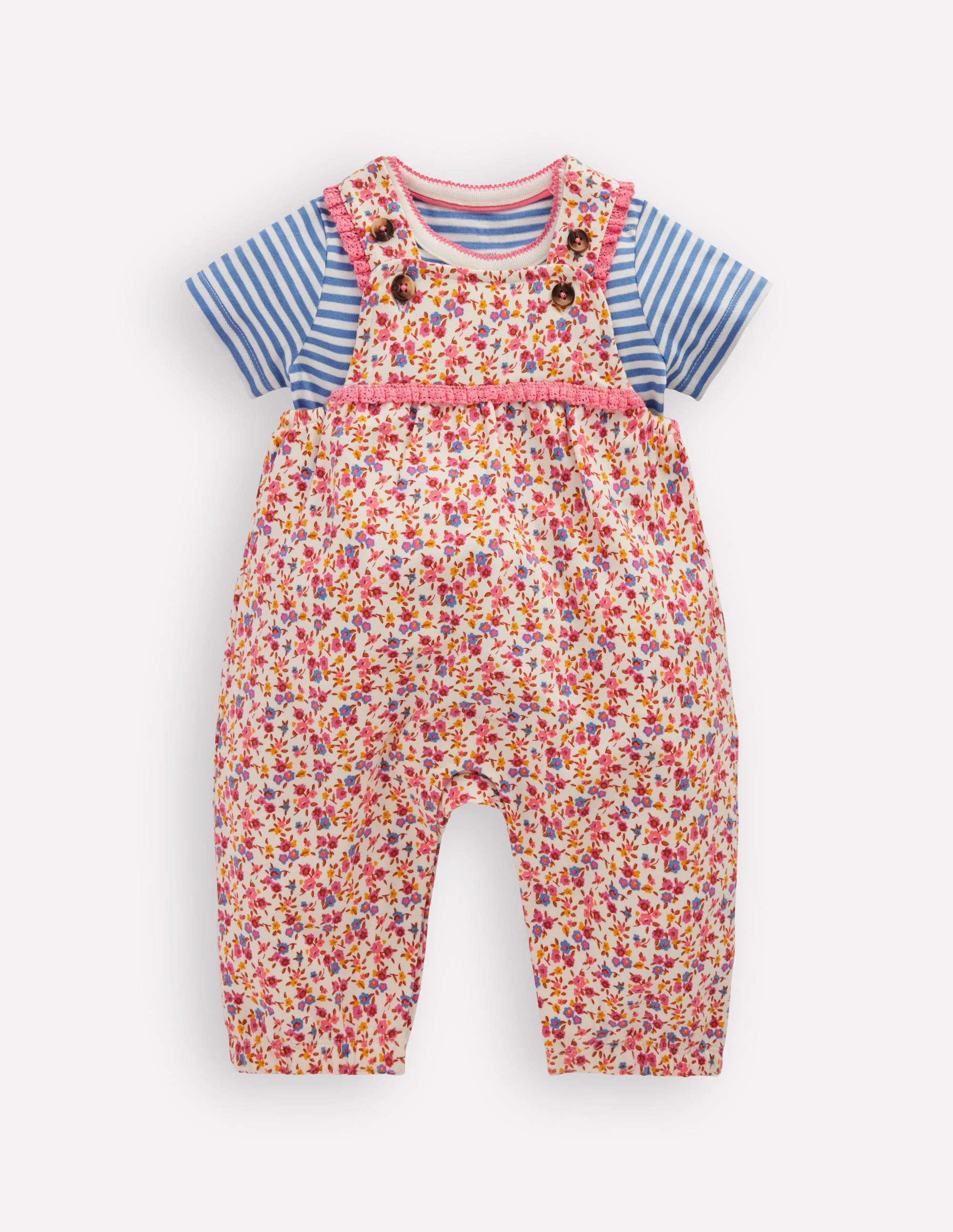 Kurze Jersey-Latzhose-Rosa, Filigranes Blumenmuster