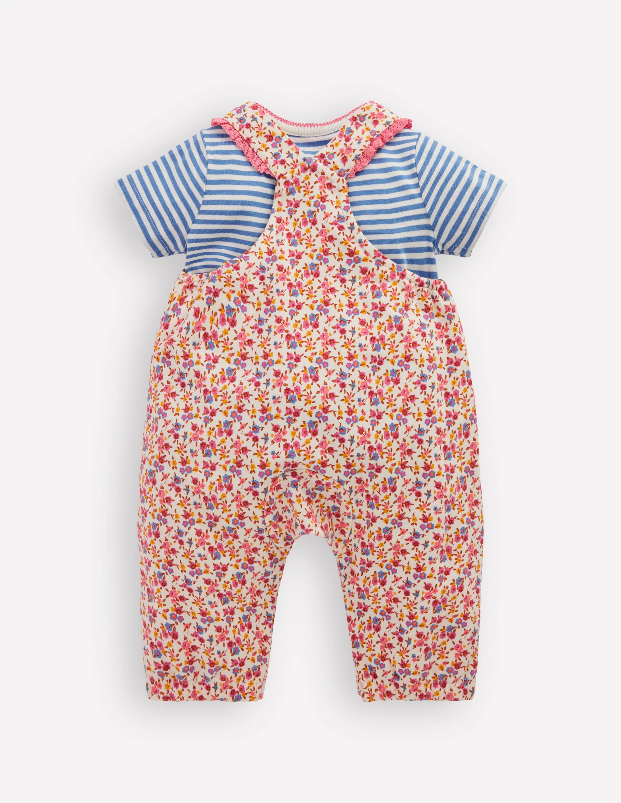 Kurze Jersey-Latzhose-Rosa, Filigranes Blumenmuster - Image 2