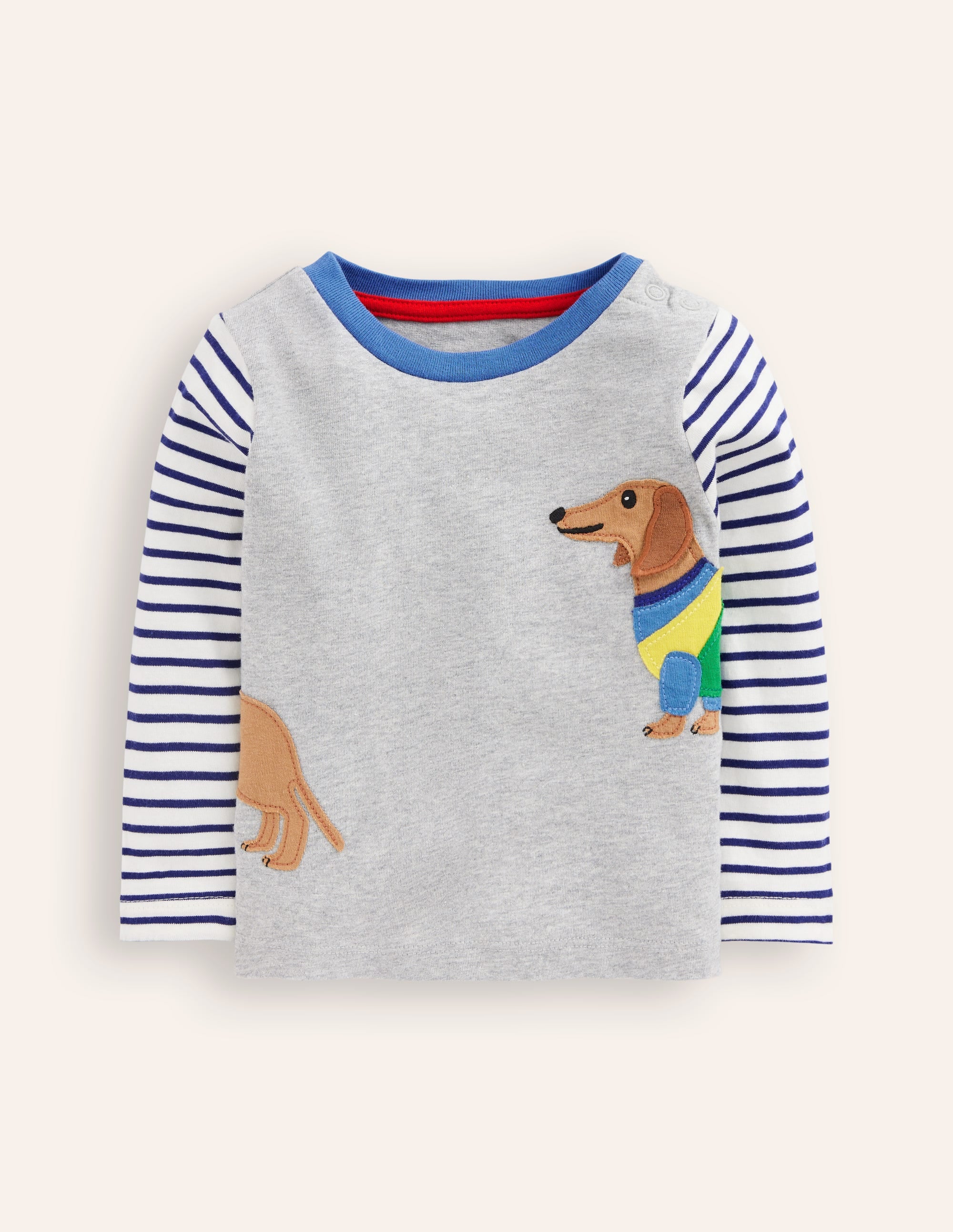 Langärmliges T-Shirt mit Applikation-Grau Meliert, Dackel