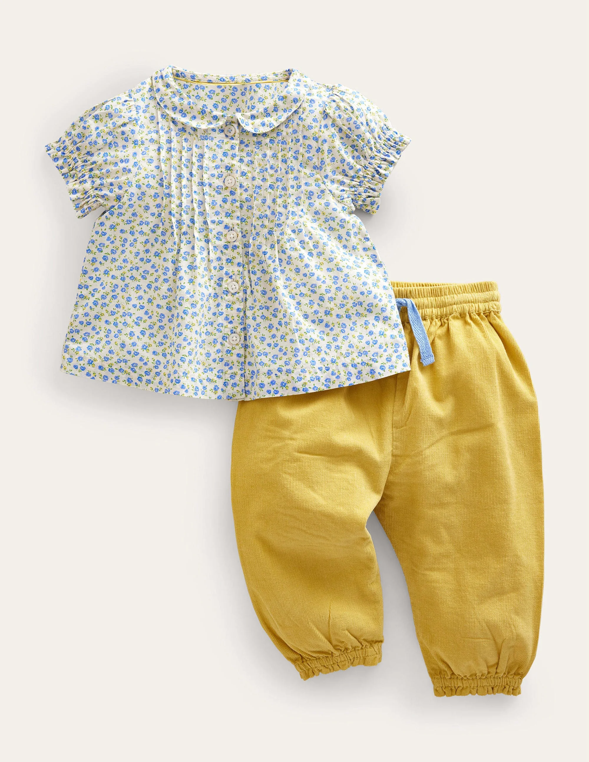 Nostalgisches gewebtes Spielset-Himmelblau, Blumenmuster