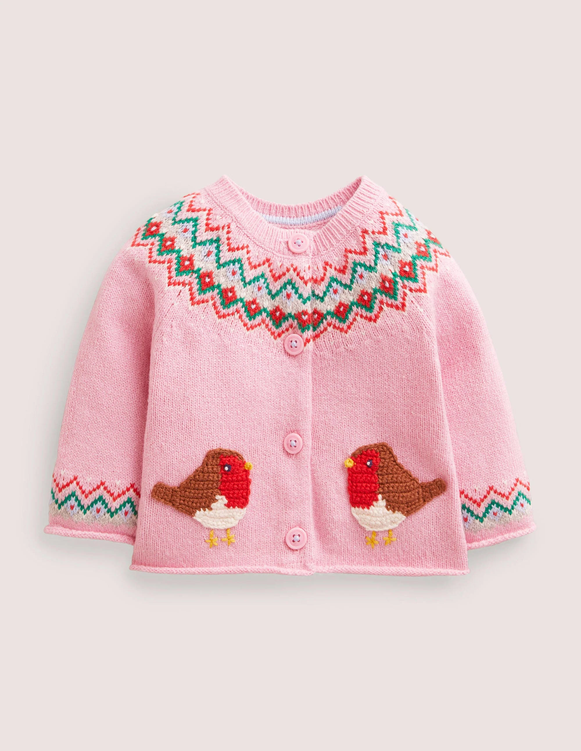 Origineller weihnachtlicher Cardigan-Cameo-Rosa, Rotkehlchen