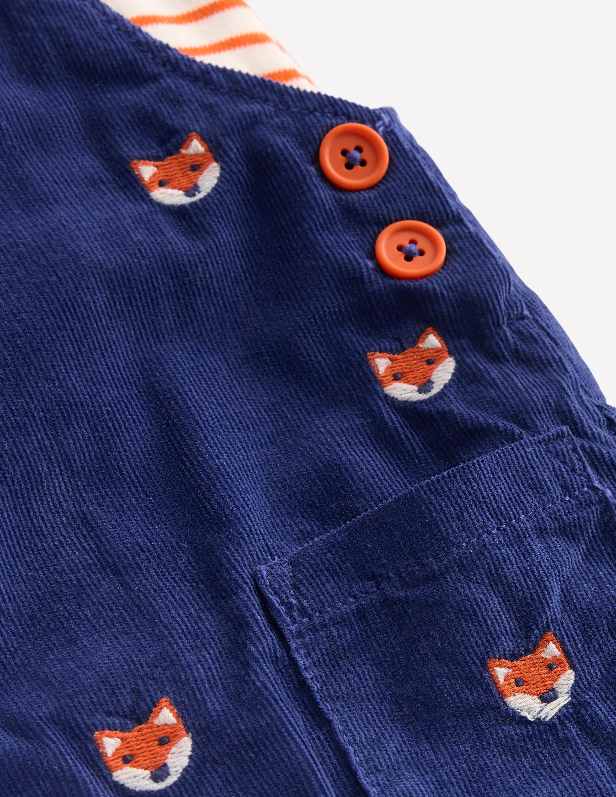 Originelles Set mit Cord-Latzhose-Marineblau Fuchsstickerei - Image 3