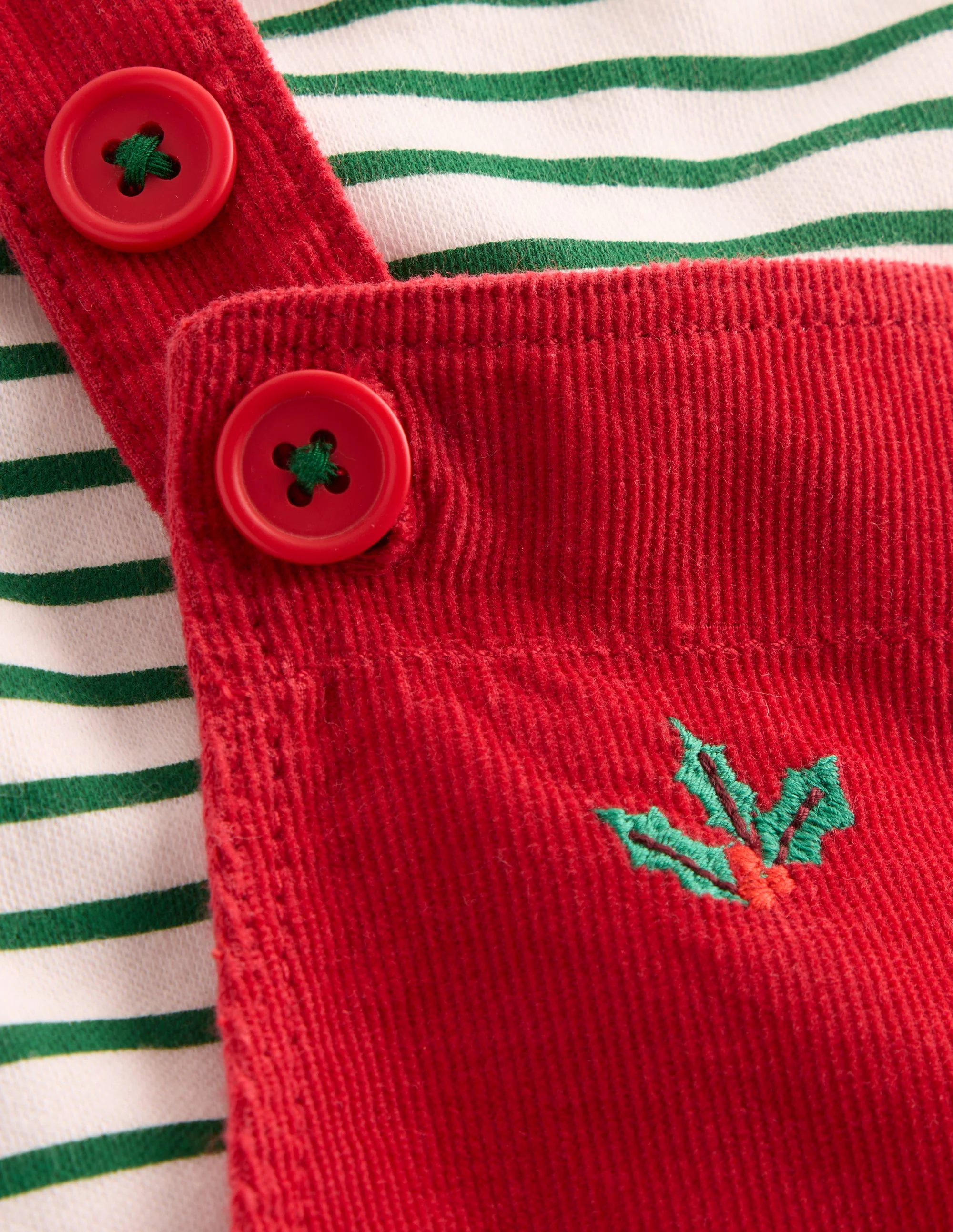 Originelles Set mit Cord-Latzhose-Rot Weihnachtsstickerei - Image 3