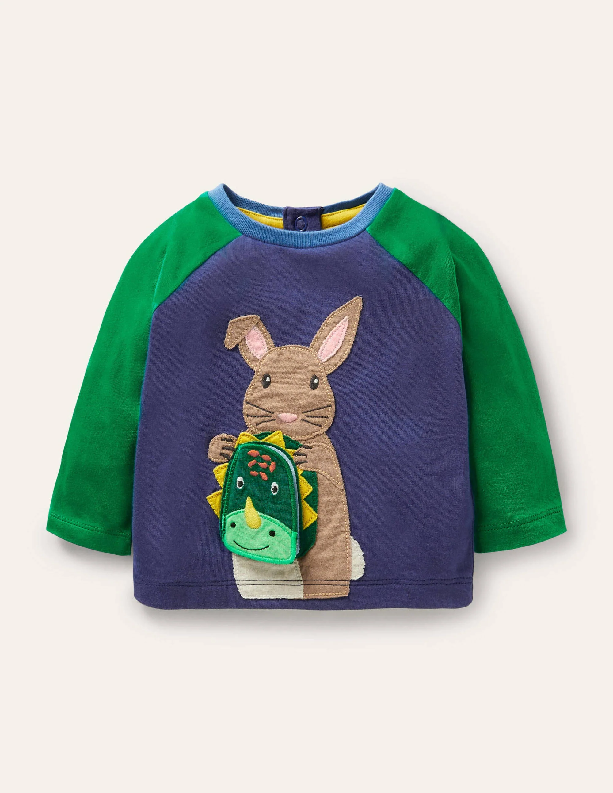 Raglan-T-Shirt mit Aufklappmotiv-Segelblau, Häschen