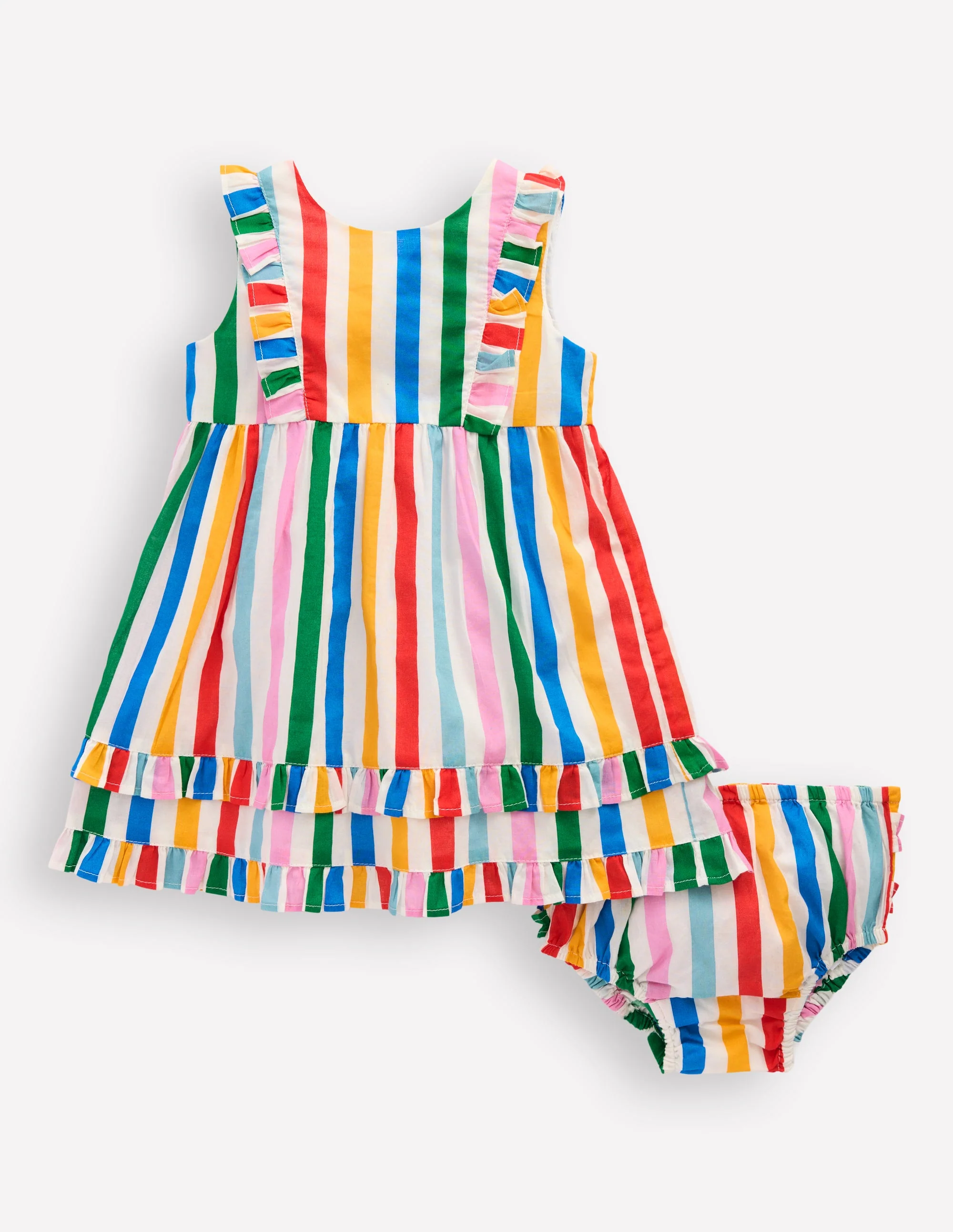 Schürzenkleid mit Rüschen-Bunte Regenbogenstreifen