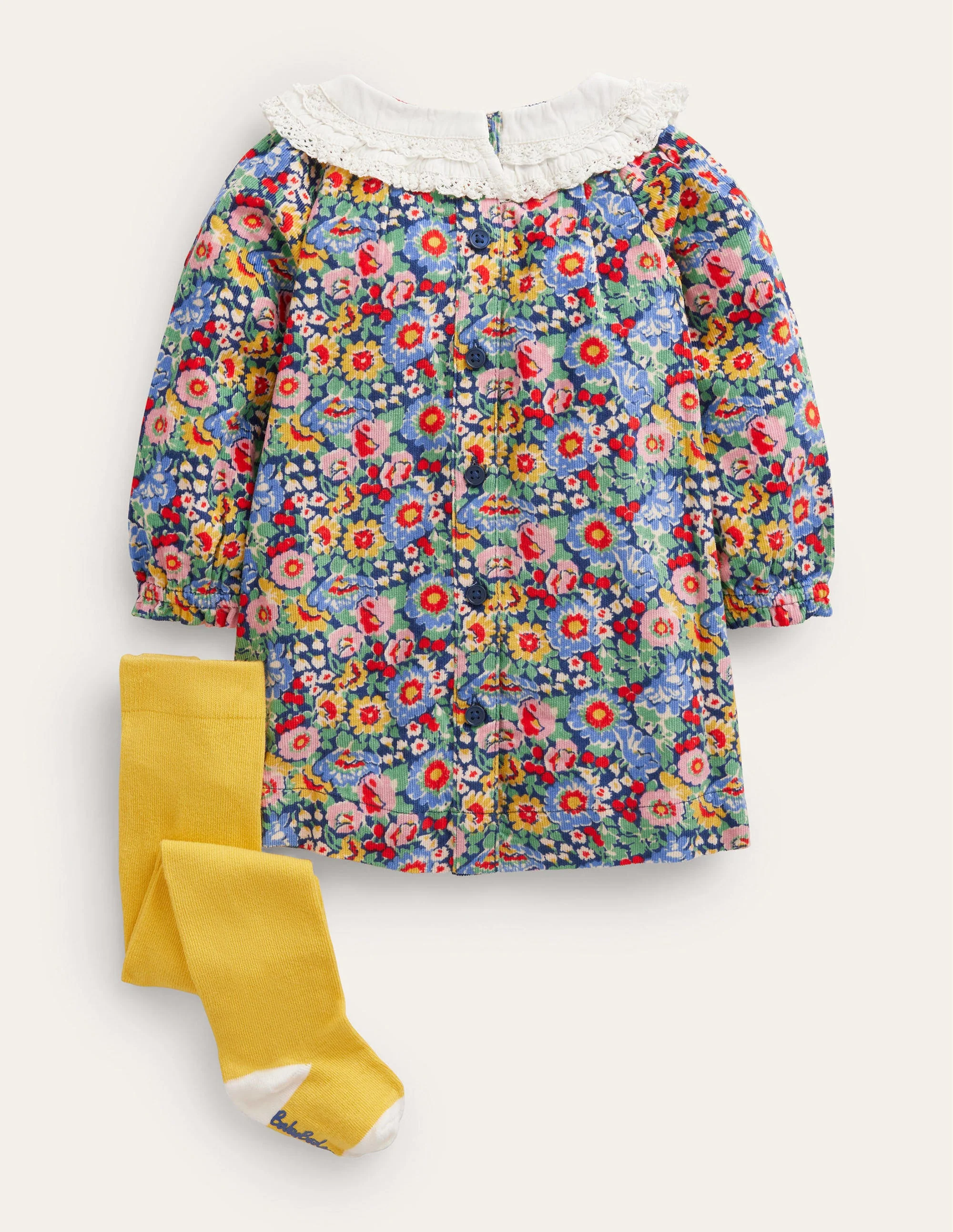 Set aus Cordkleid und Strumpfhose-Segelblau, Blumenmuster - Image 3