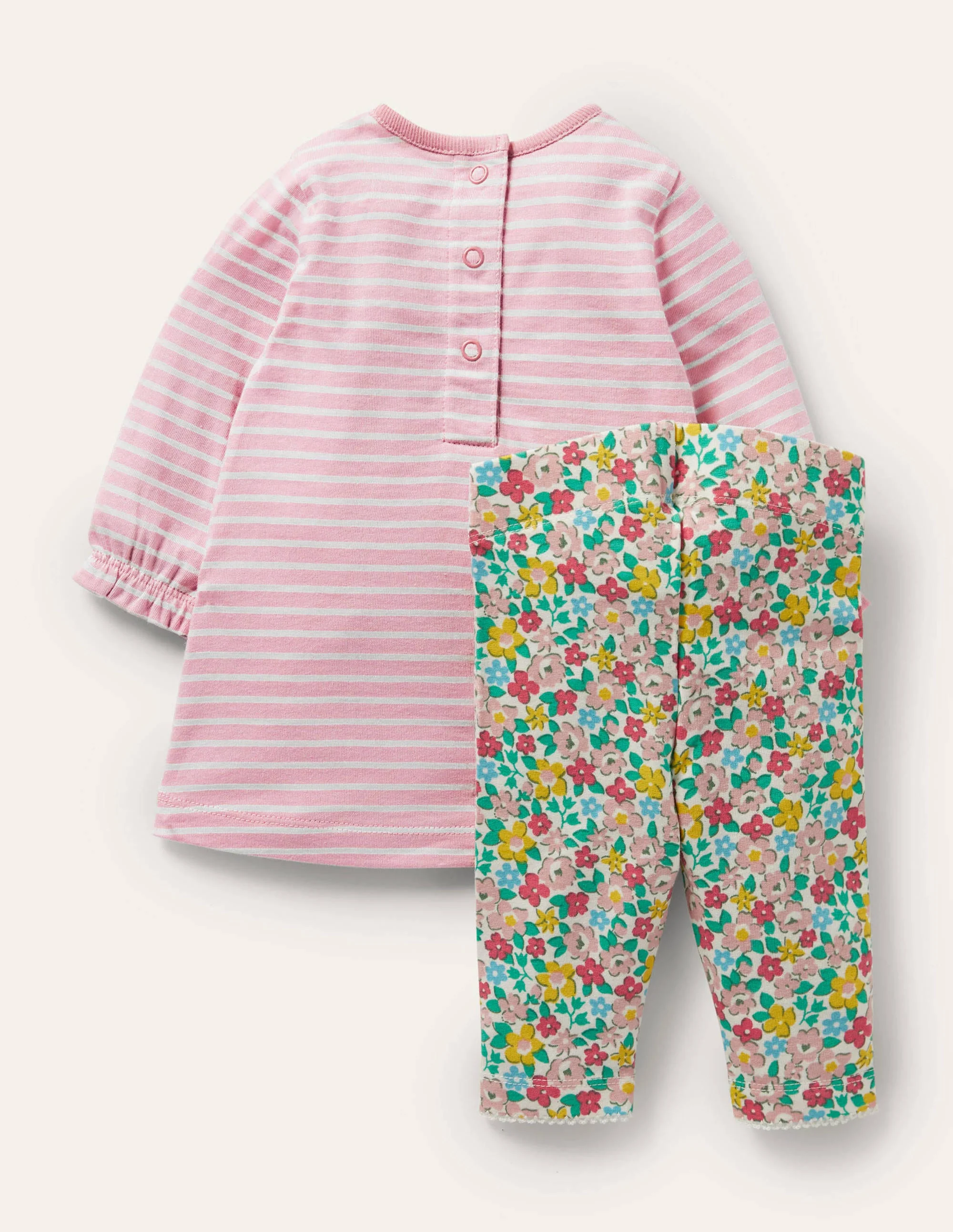 Set aus Jersey-Kleid und Leggings-Delfinrosa, Frühlingsblumen/Pferde - Image 2