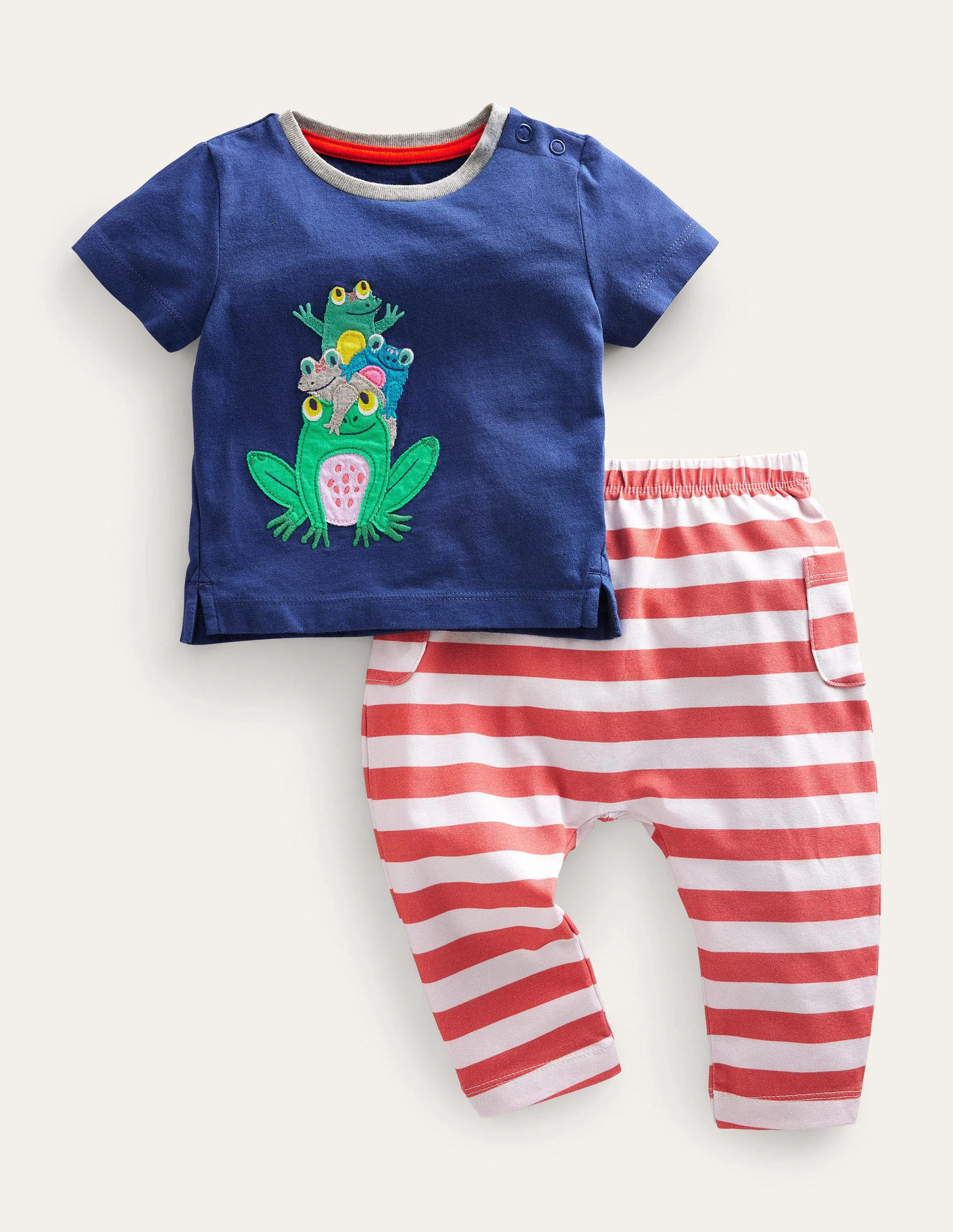 Set aus Oberteil und Hose mit Applikation-Marineblau, Frosch