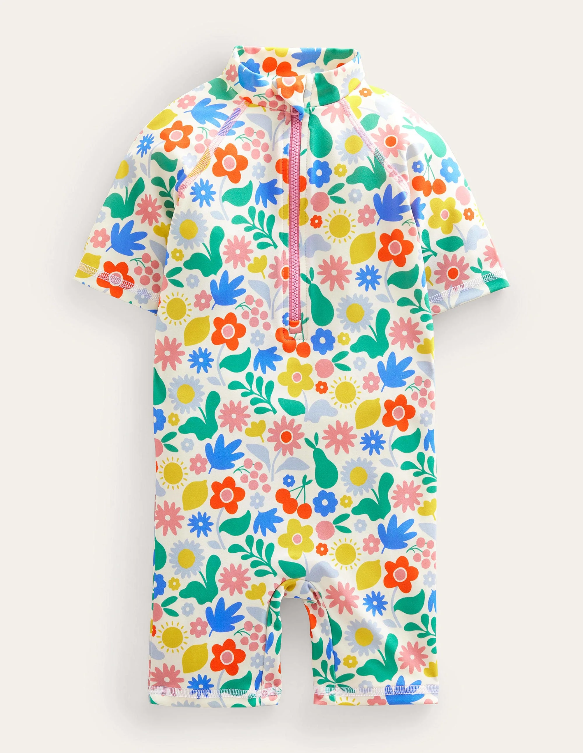 Sonnensicherer Surfanzug mit Rüschen-Bunt, Urlaubs-Blumenmuster