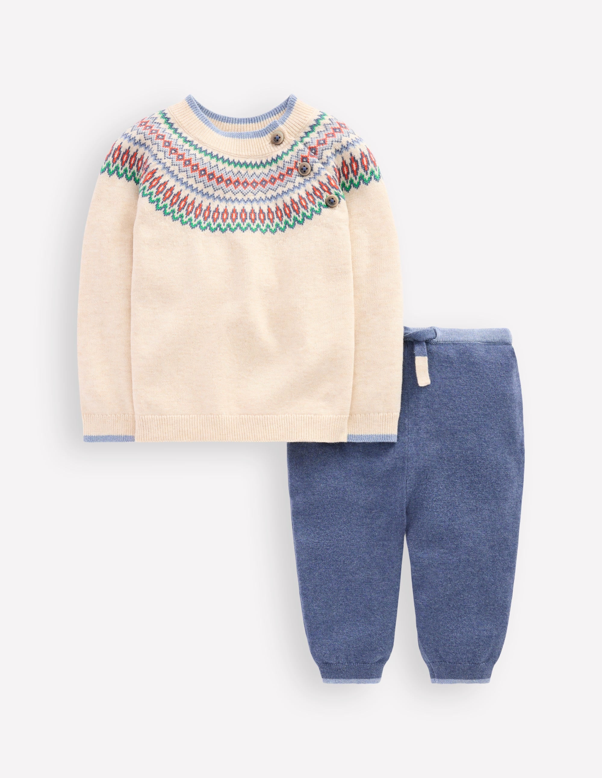 Spielset aus Fair-Isle-Strick-Delftblau/Haferbeige Fair-Isle