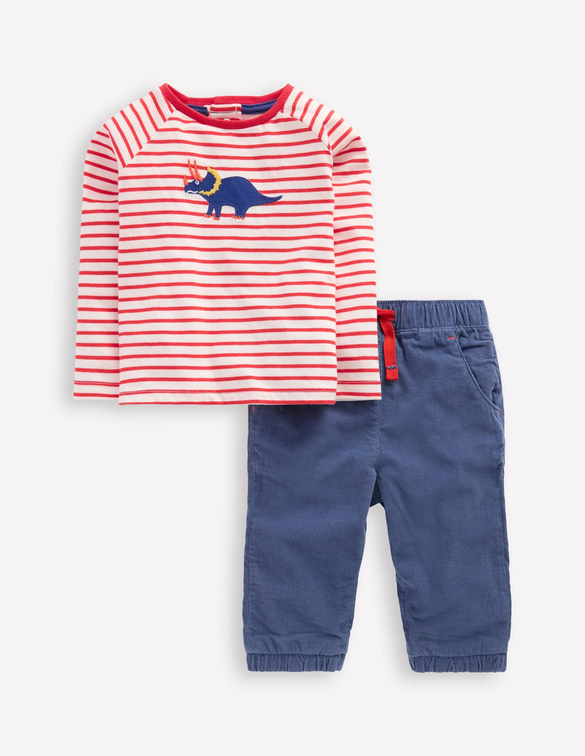 Spielset aus Jersey und Webstoff-Rot Dino Streifen