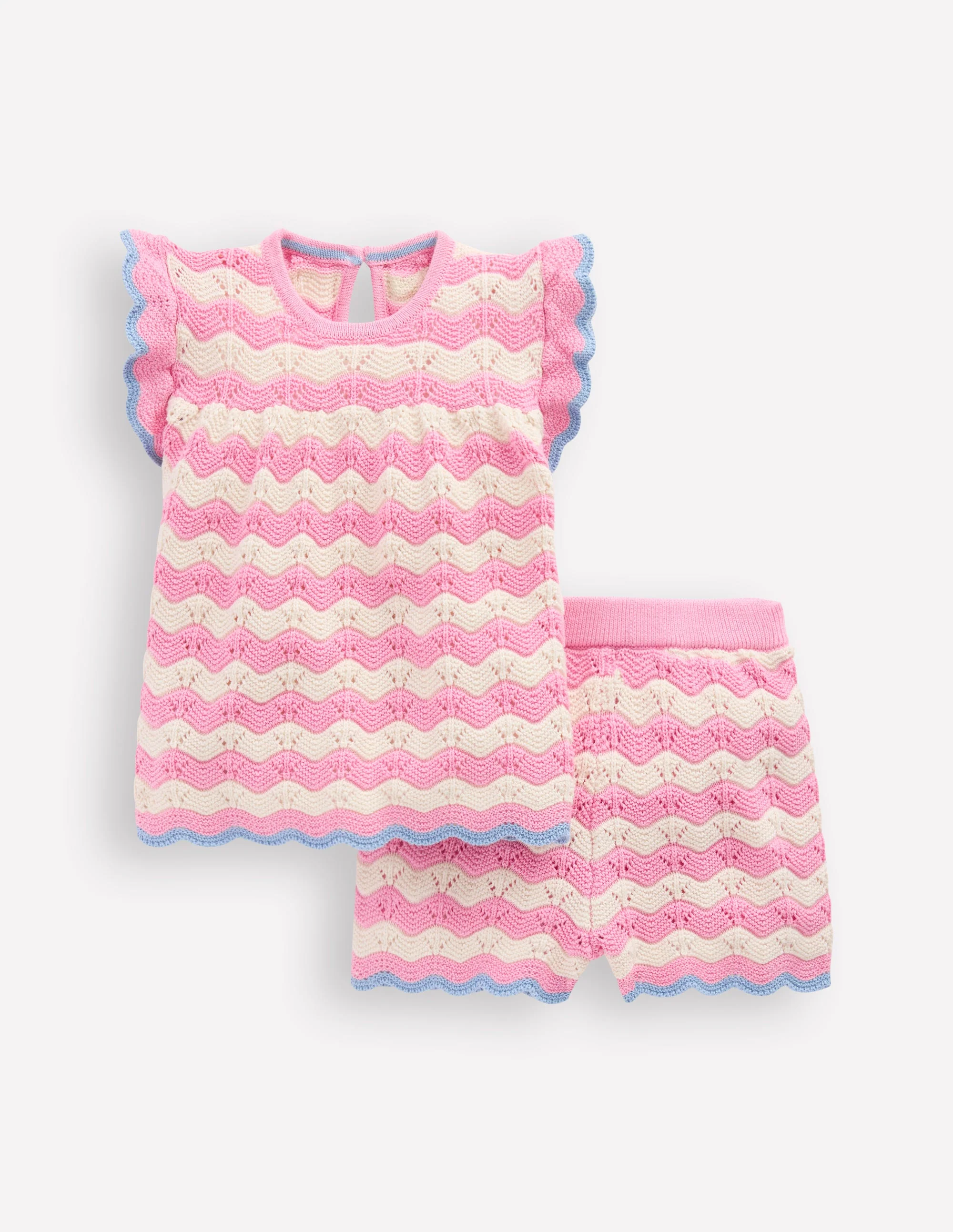 Spielset aus Pointelle-Strick-Rosa Welle