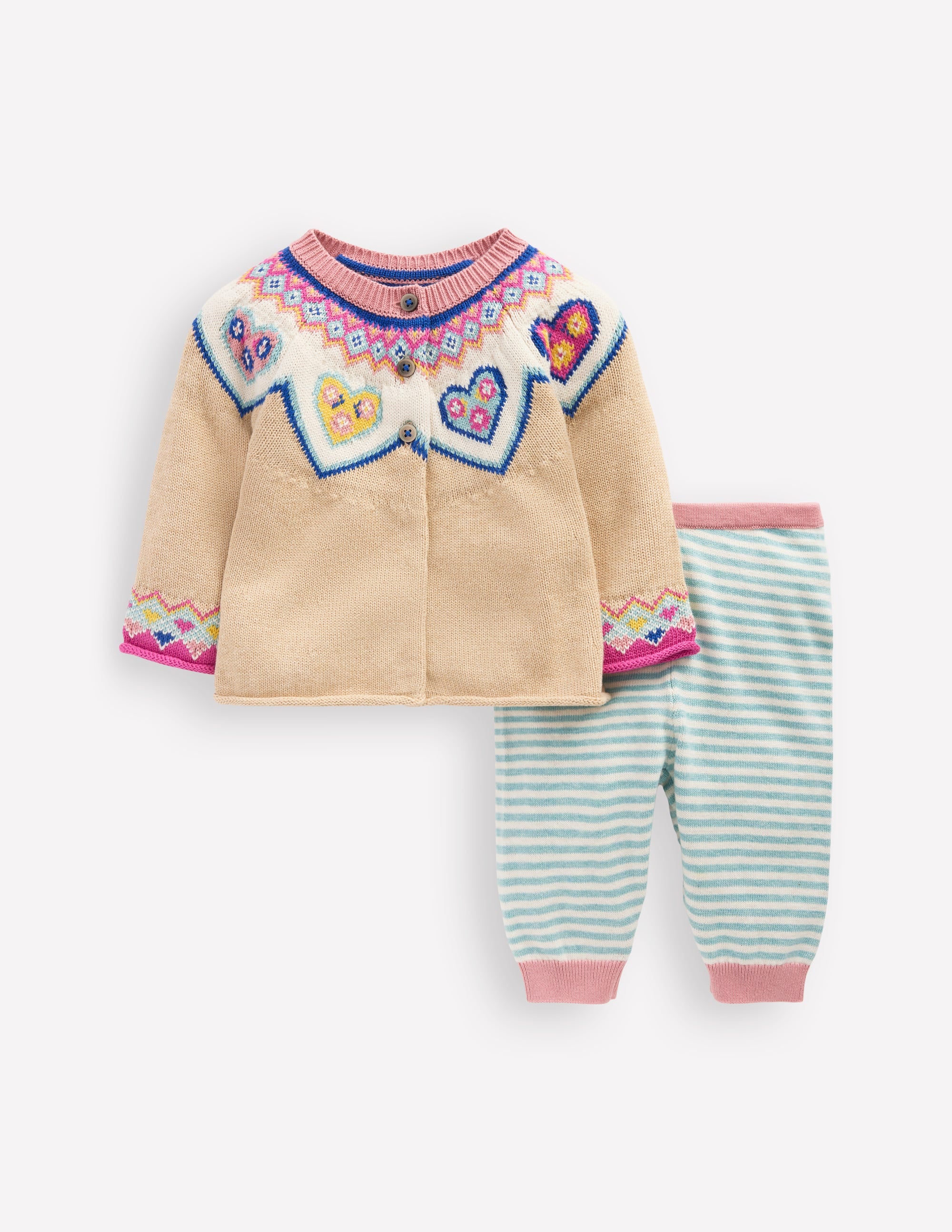 Spielset aus Strick-Haferbeige Herzen