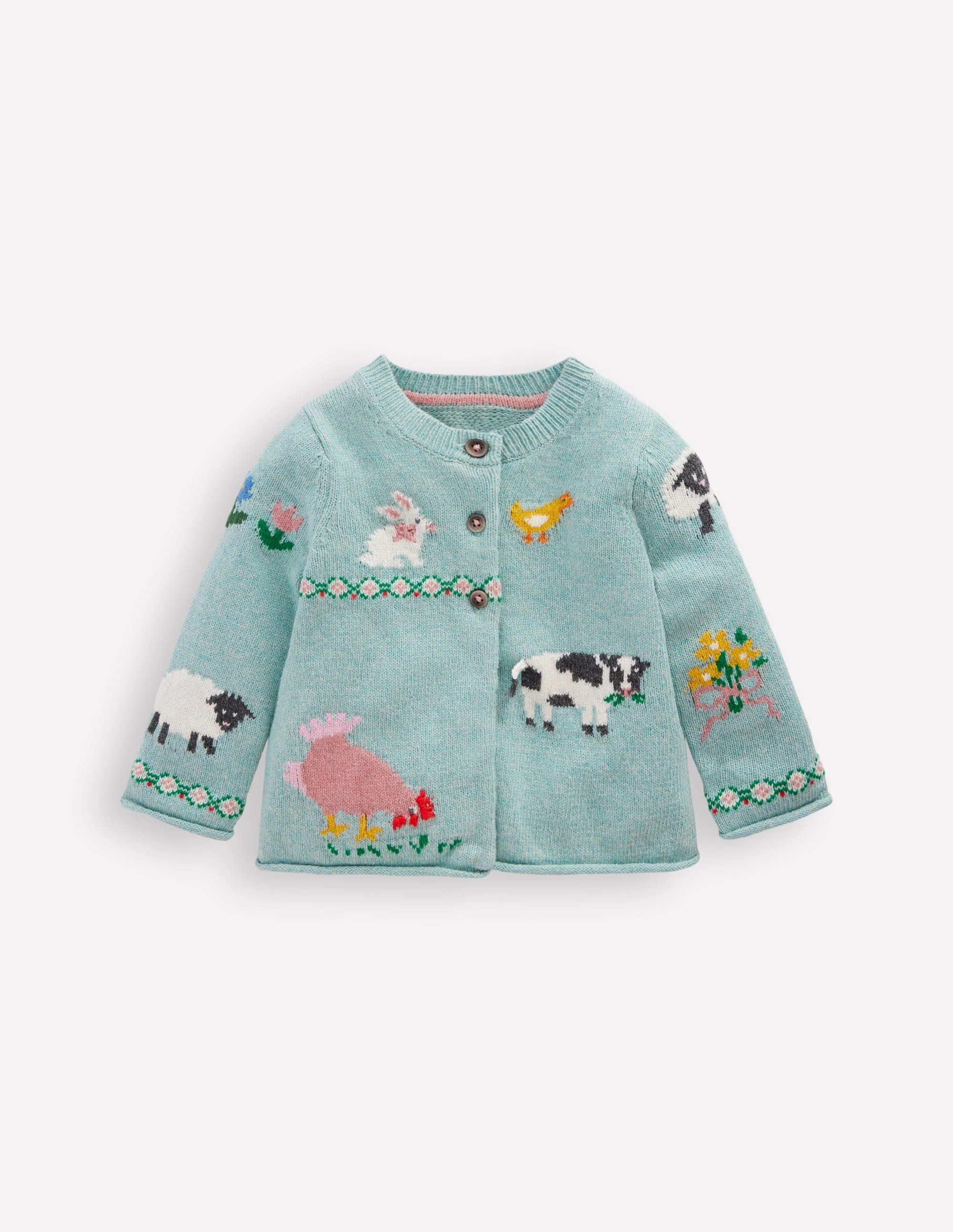 Strickjacke mit lustigem Motiv-Georgisches Blau Bauernhoftiere