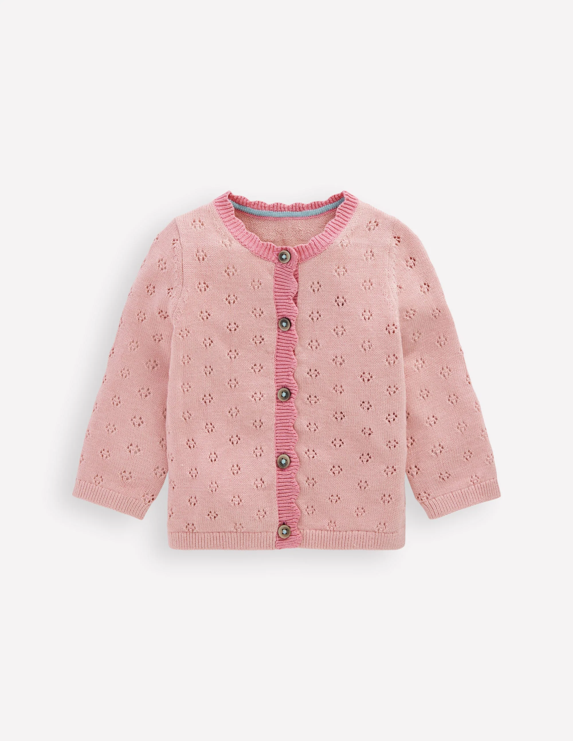 Strickjacke mit Muschelsaum-Vintage-Rosa