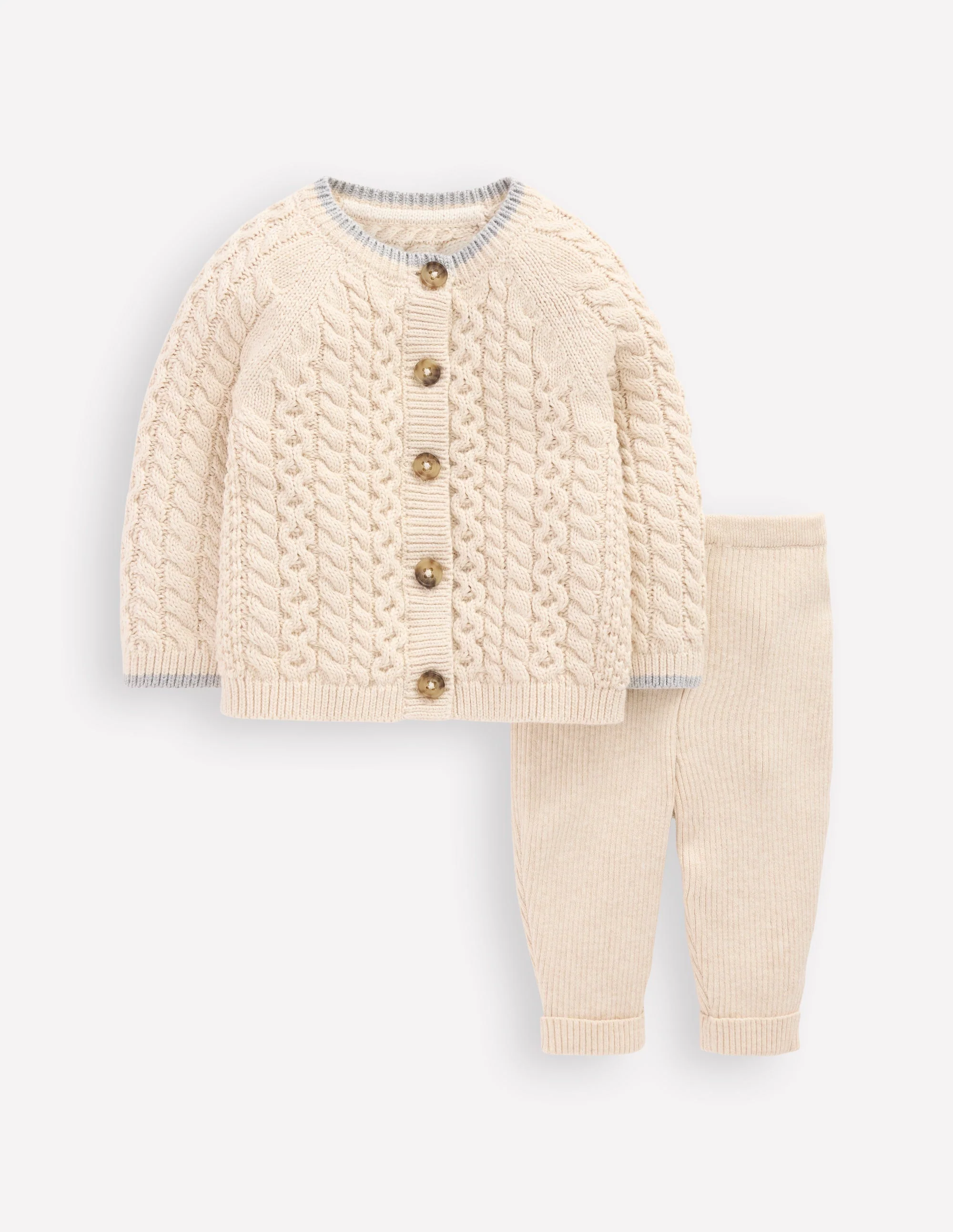 Strickspielset mit Zopfmuster-Beige Meliert
