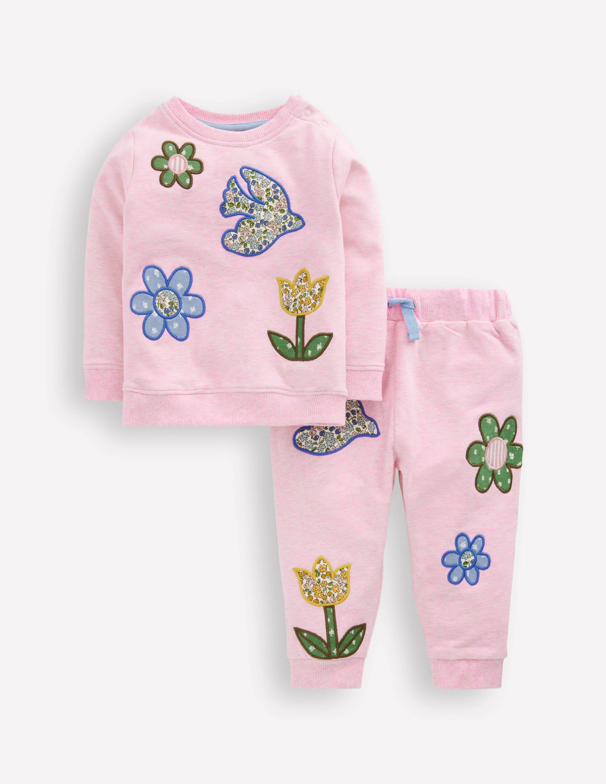 Sweatshirt-Set mit Applikation-Rosa Blumenmuster Patchwork