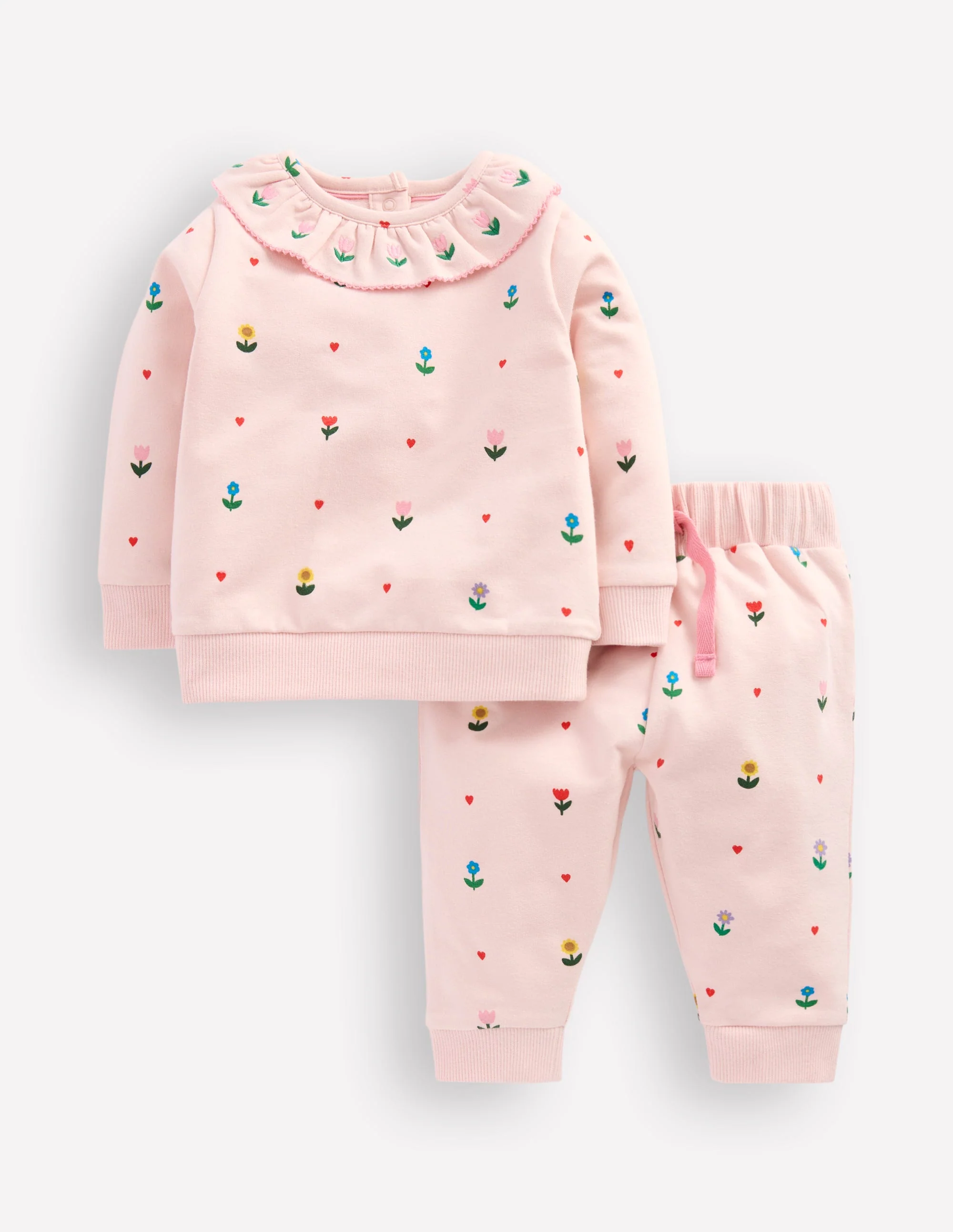 Sweatshirt-Spielset mit Rüschenausschnitt-Kreiderosa Bunt Herz Blume