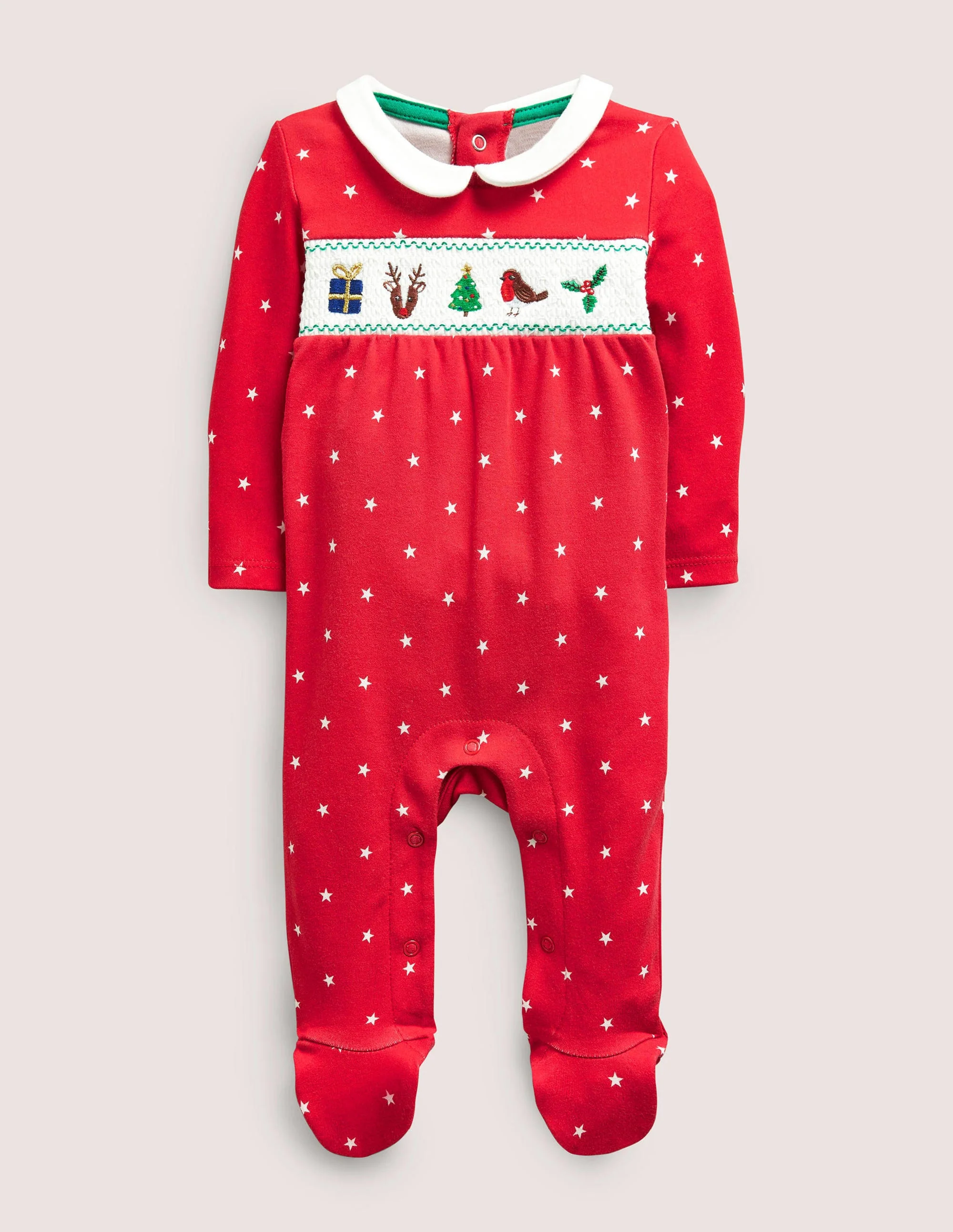 Weihnachtsschlafanzug für Neugeborene-Rockabilly-Rot, Sterne