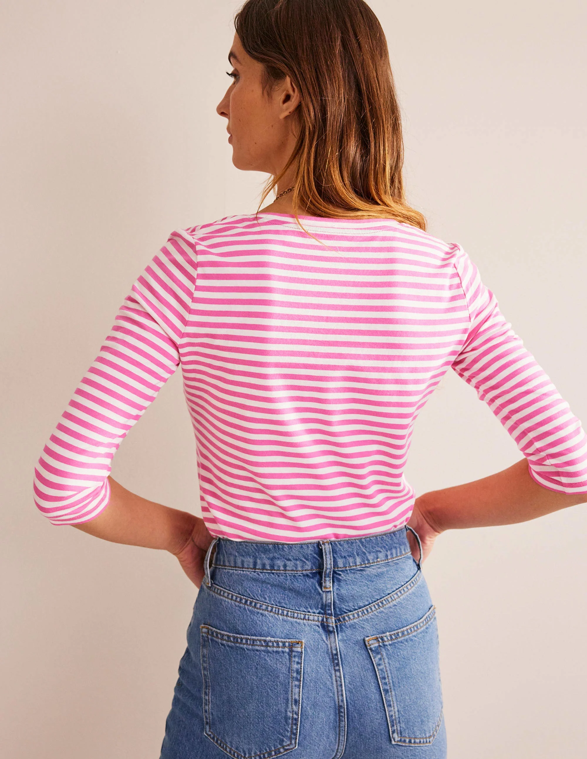 ¾-langes Oberteil mit tiefem Rundhalsausschnitt-Naturweiß, Rosa - Image 3