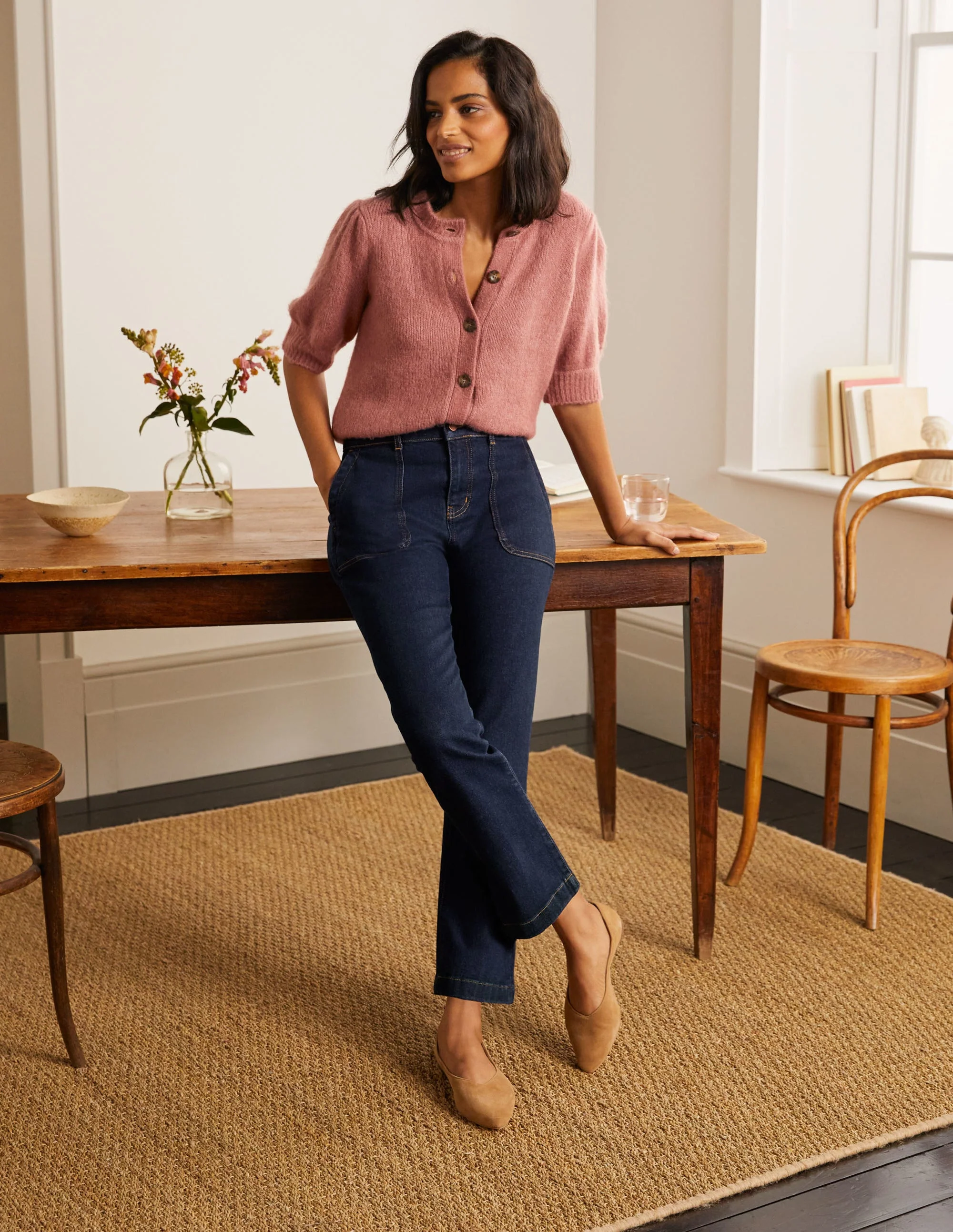 7/8-Utility-Jeans mit Schlag-Indigoblau