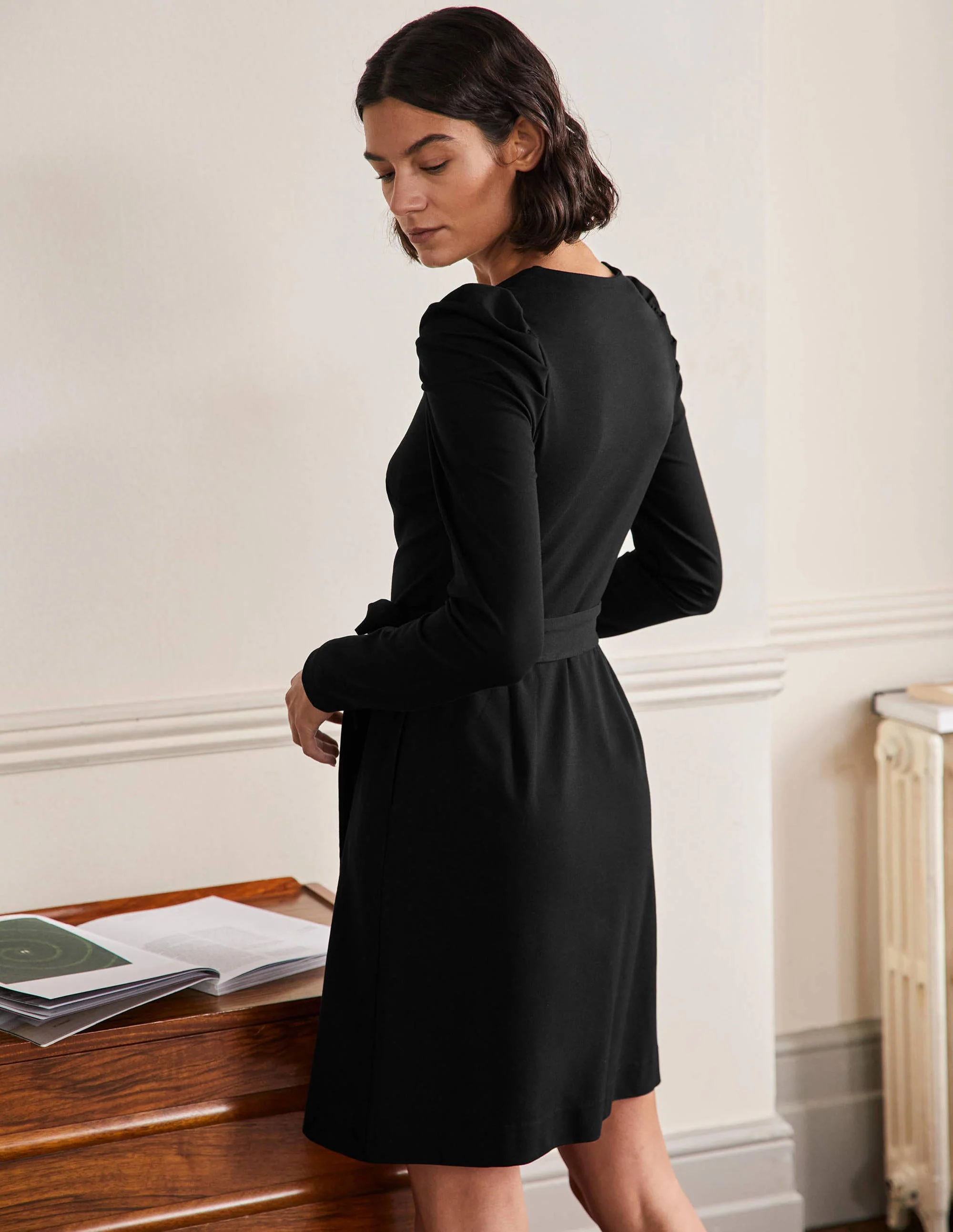 A-Linien-Kleid mit Puffärmeln-Schwarz - Image 3
