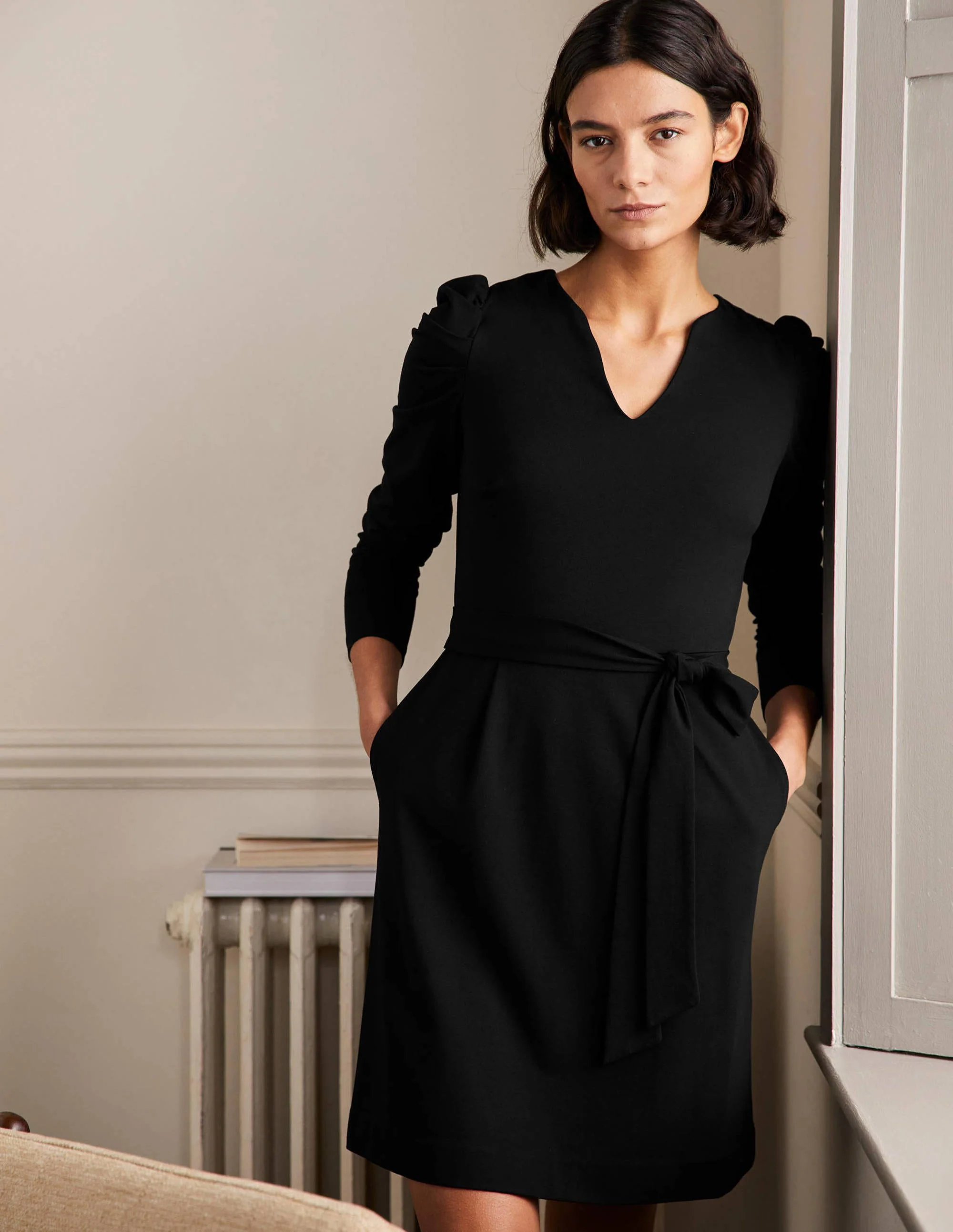 A-Linien-Kleid mit Puffärmeln-Schwarz - Image 4