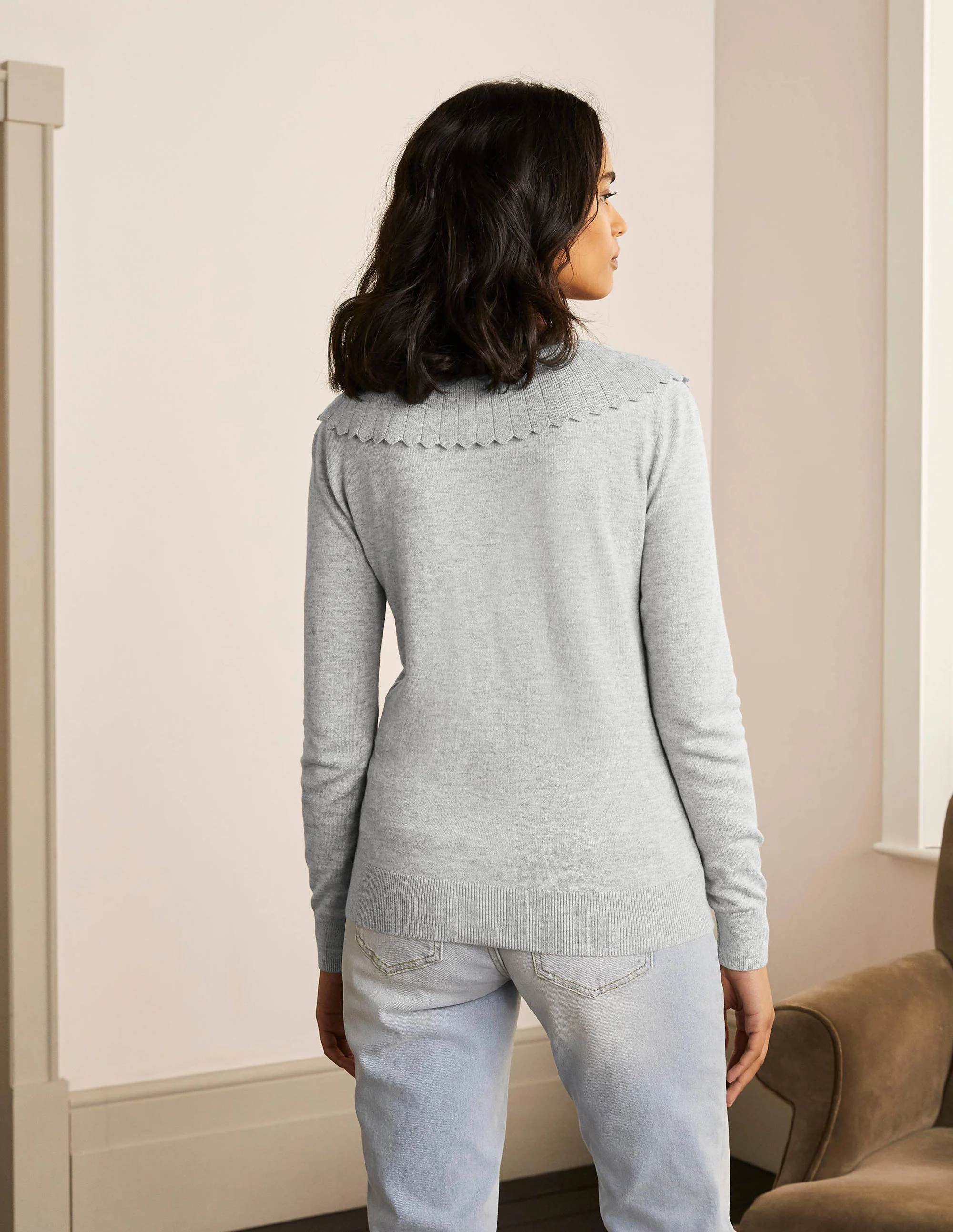 Abercorn Cardigan mit Muschelsaum-Grau Melange - Image 3