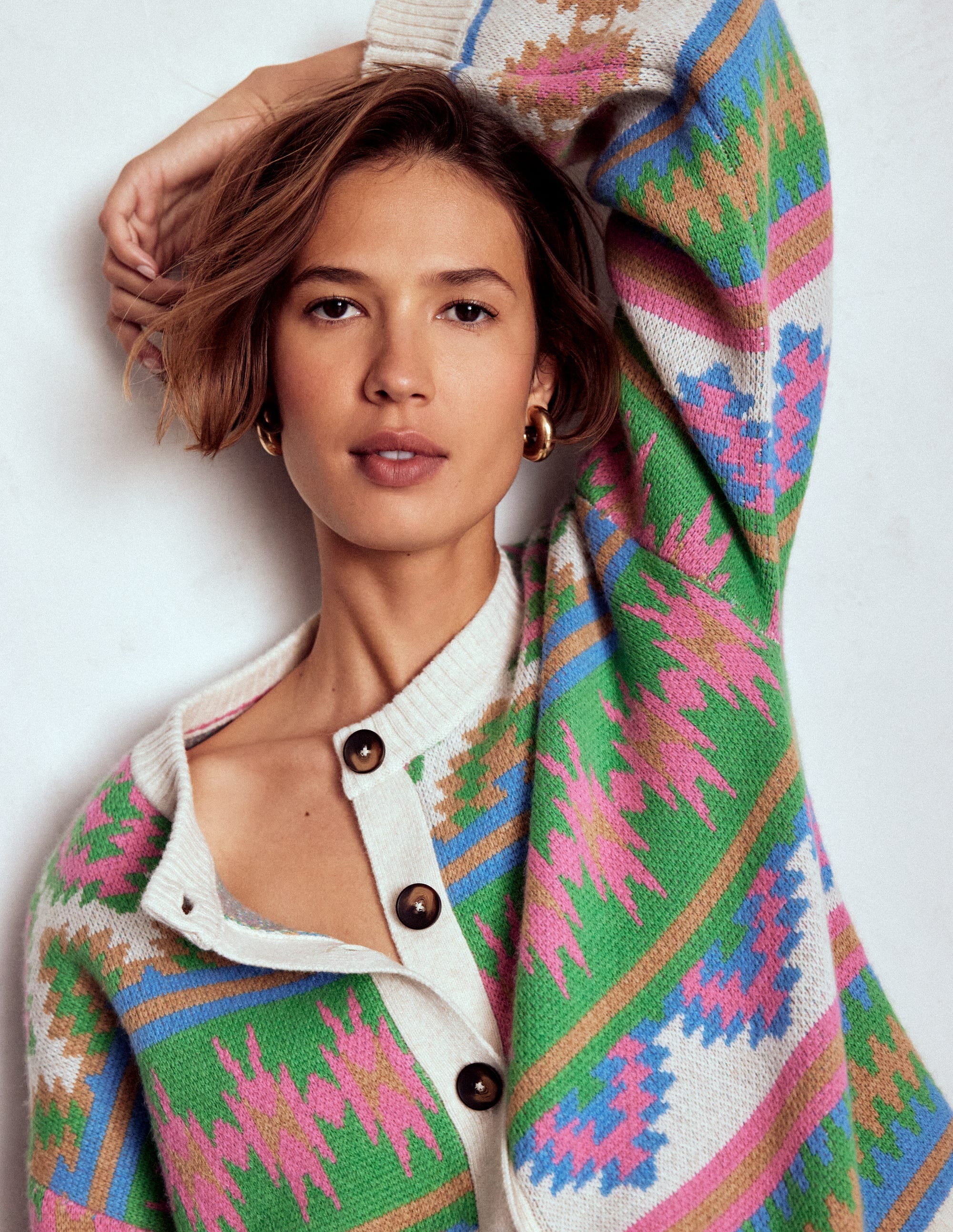 Abi Jacquard-Strickjacke-Bunt Aztekenmuster