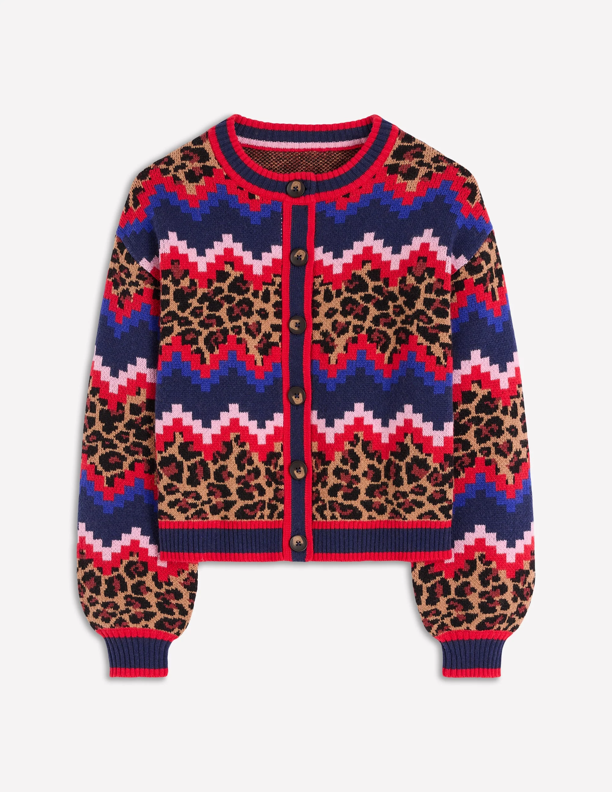 Abi Jacquard-Strickjacke-Bunt Fair-Isle, Leopardenmuster - Image 7