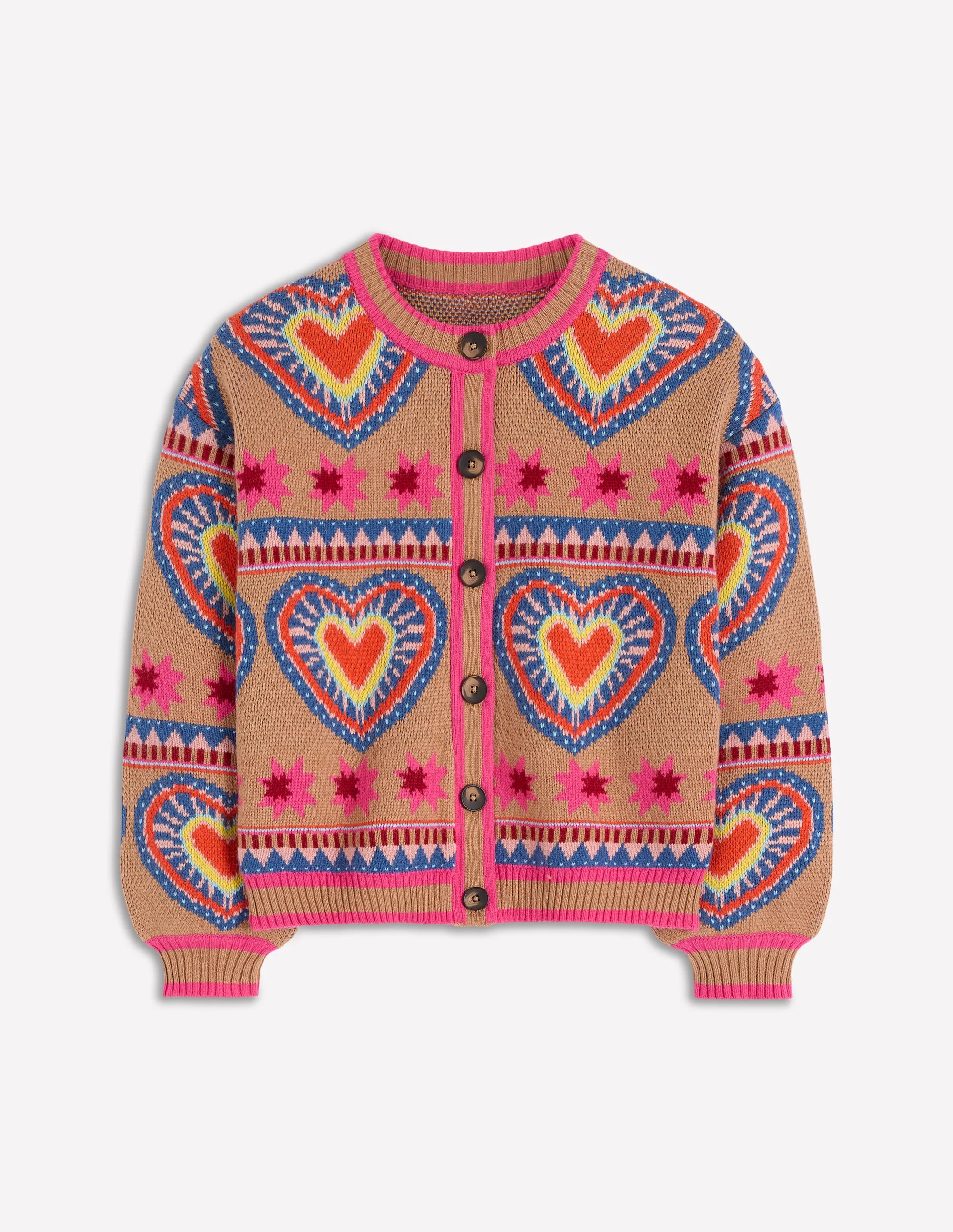 Abi Jacquard-Strickjacke-Kamelbraun Meliert, Herzen - Image 5