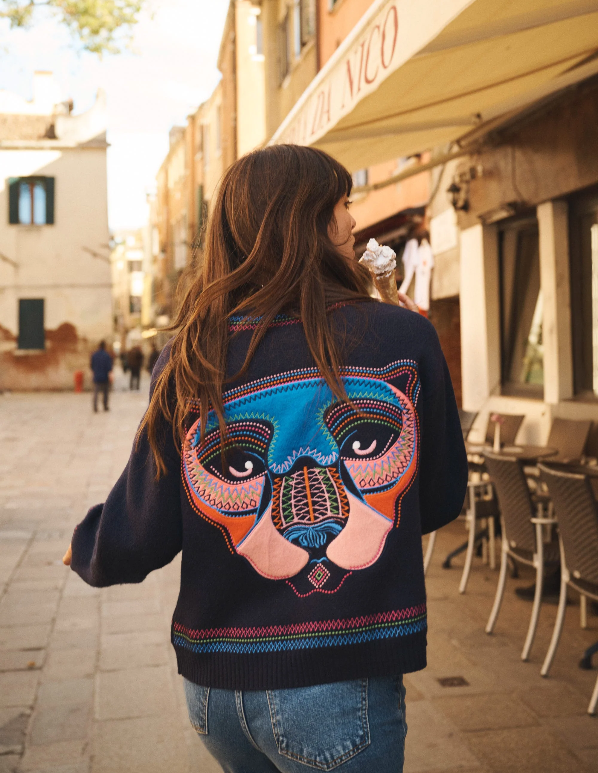 Abi Jacquard-Strickjacke-Marineblau, Tiger - Image 5