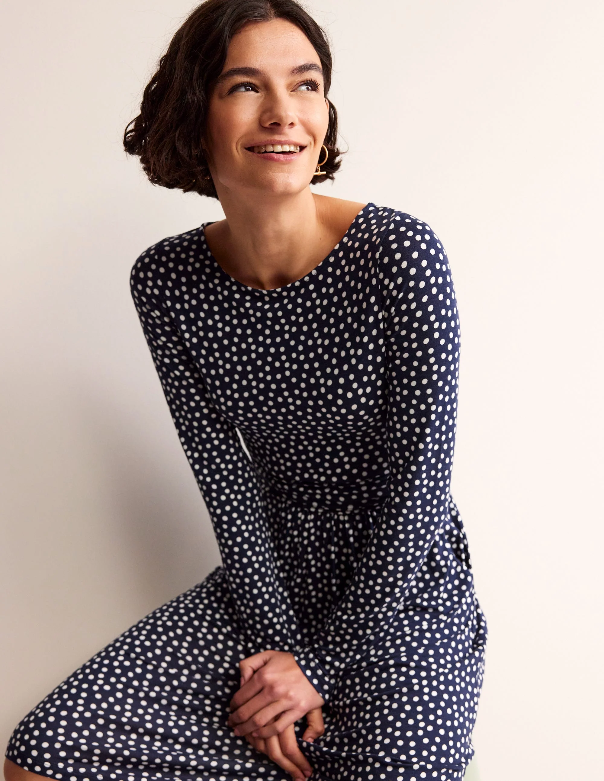 Abigail Jerseykleid-Französisches Marineblau, Abstrakt Punkt